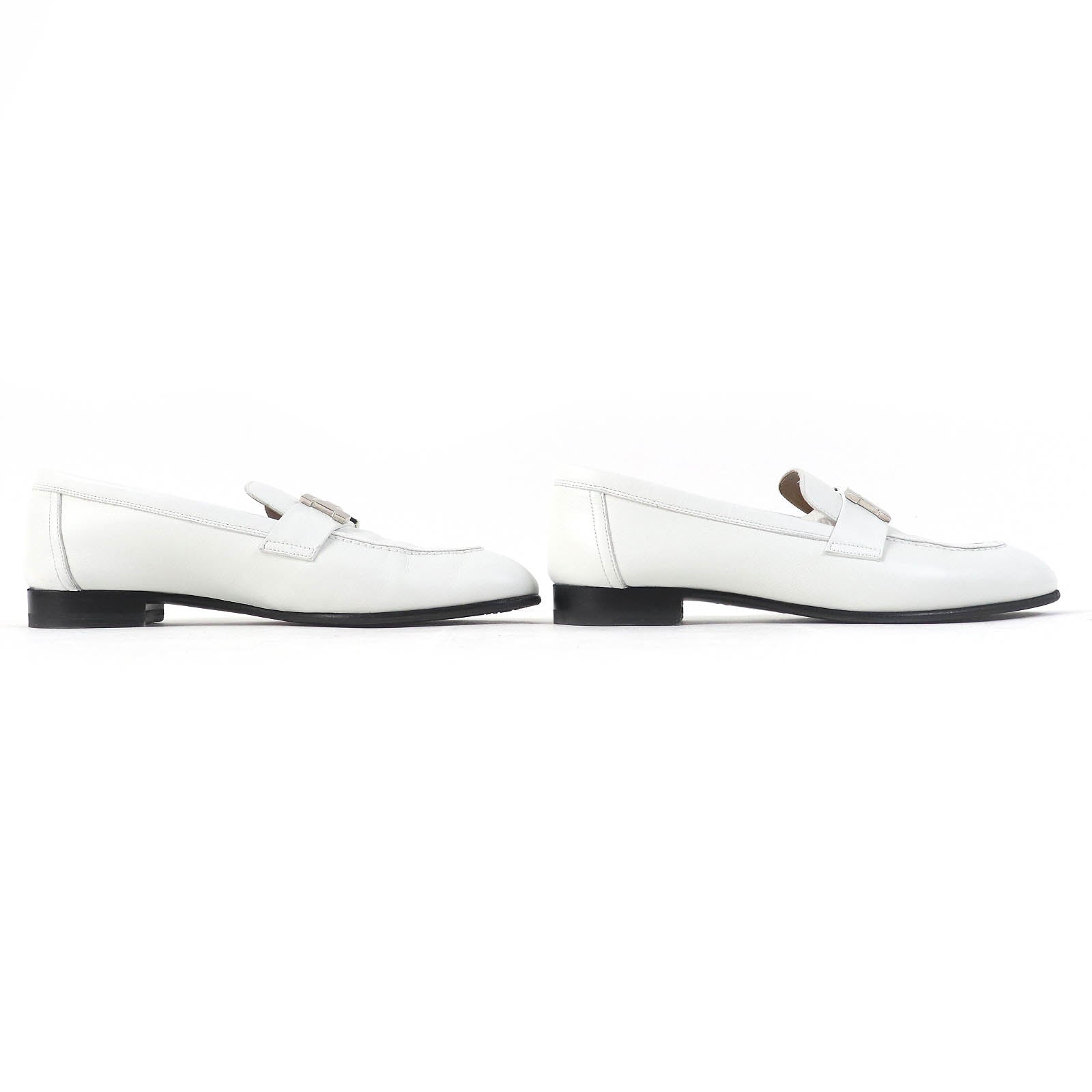 Hermes Constance H Leather Moccasins White 36