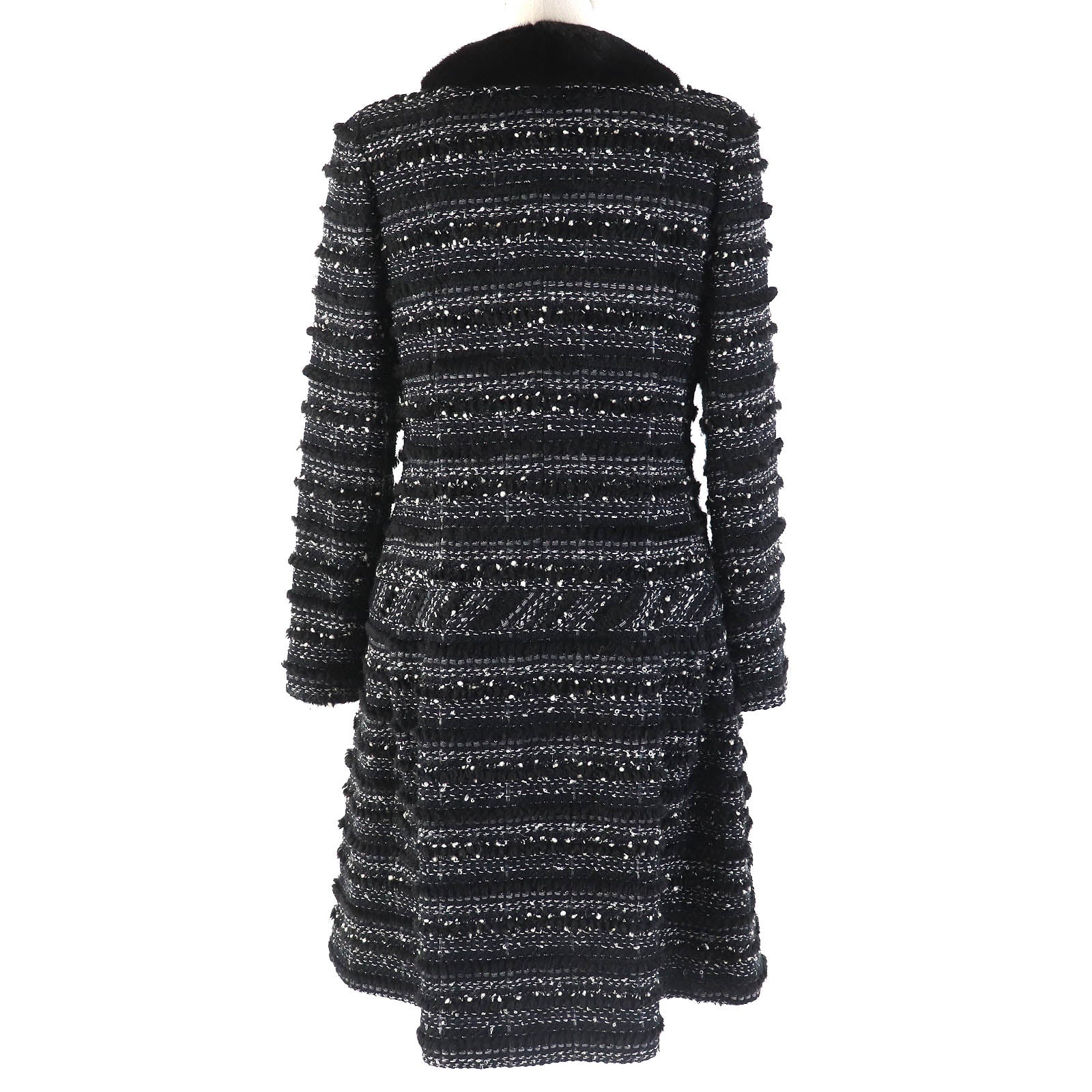 Rene Wool Acrylic Tweed Coat with Fur Collar