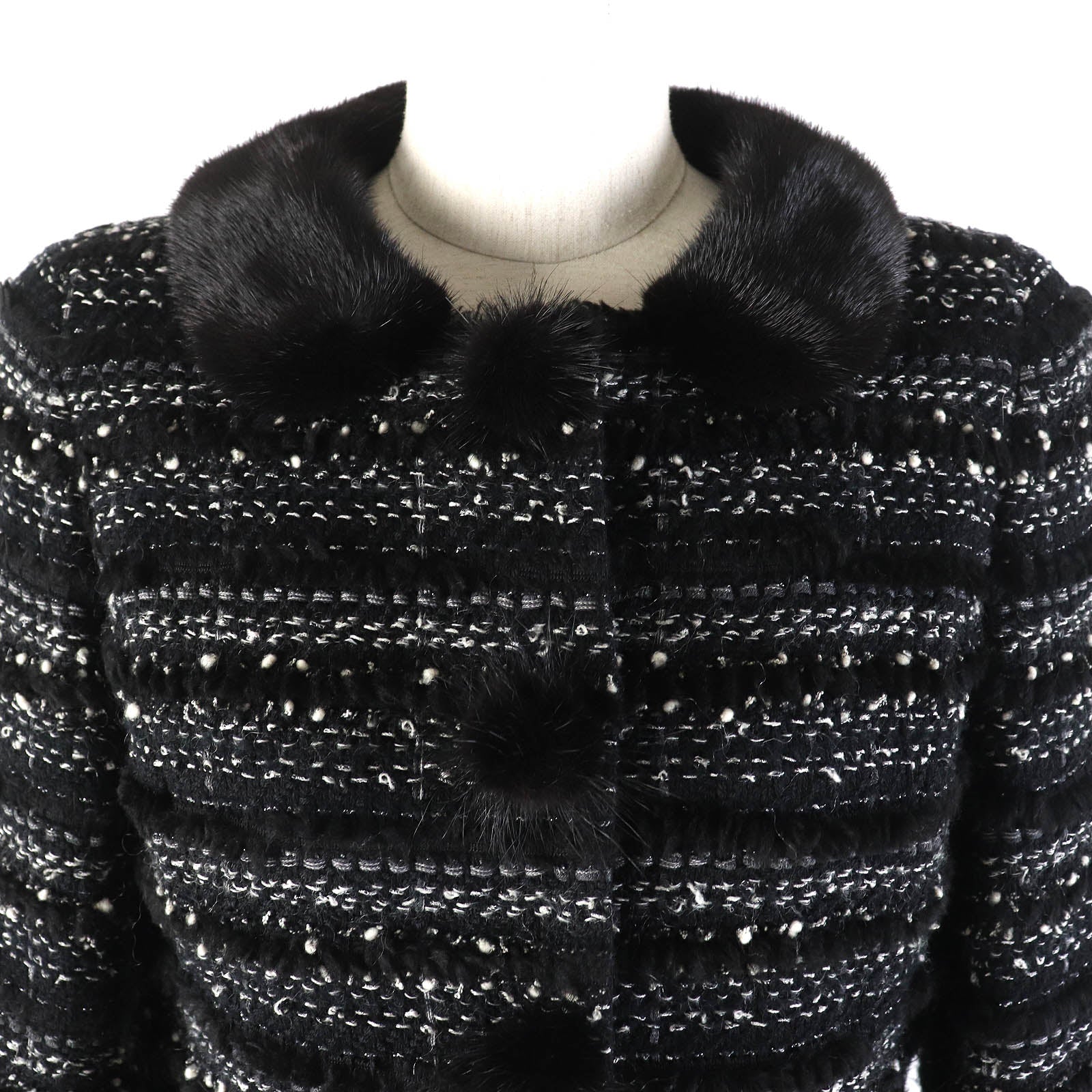 Rene Wool Acrylic Tweed Coat with Fur Collar