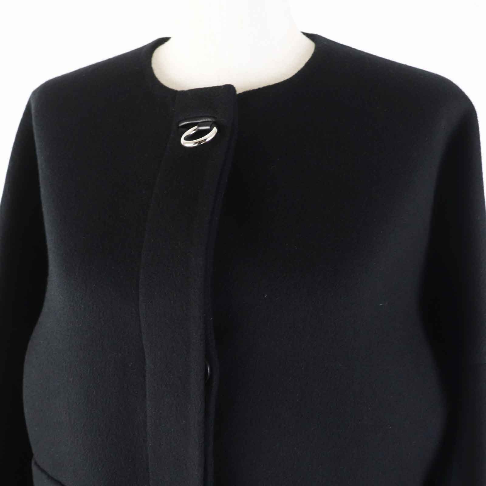 Hermes Cashmere Leather Short Coat Black 34