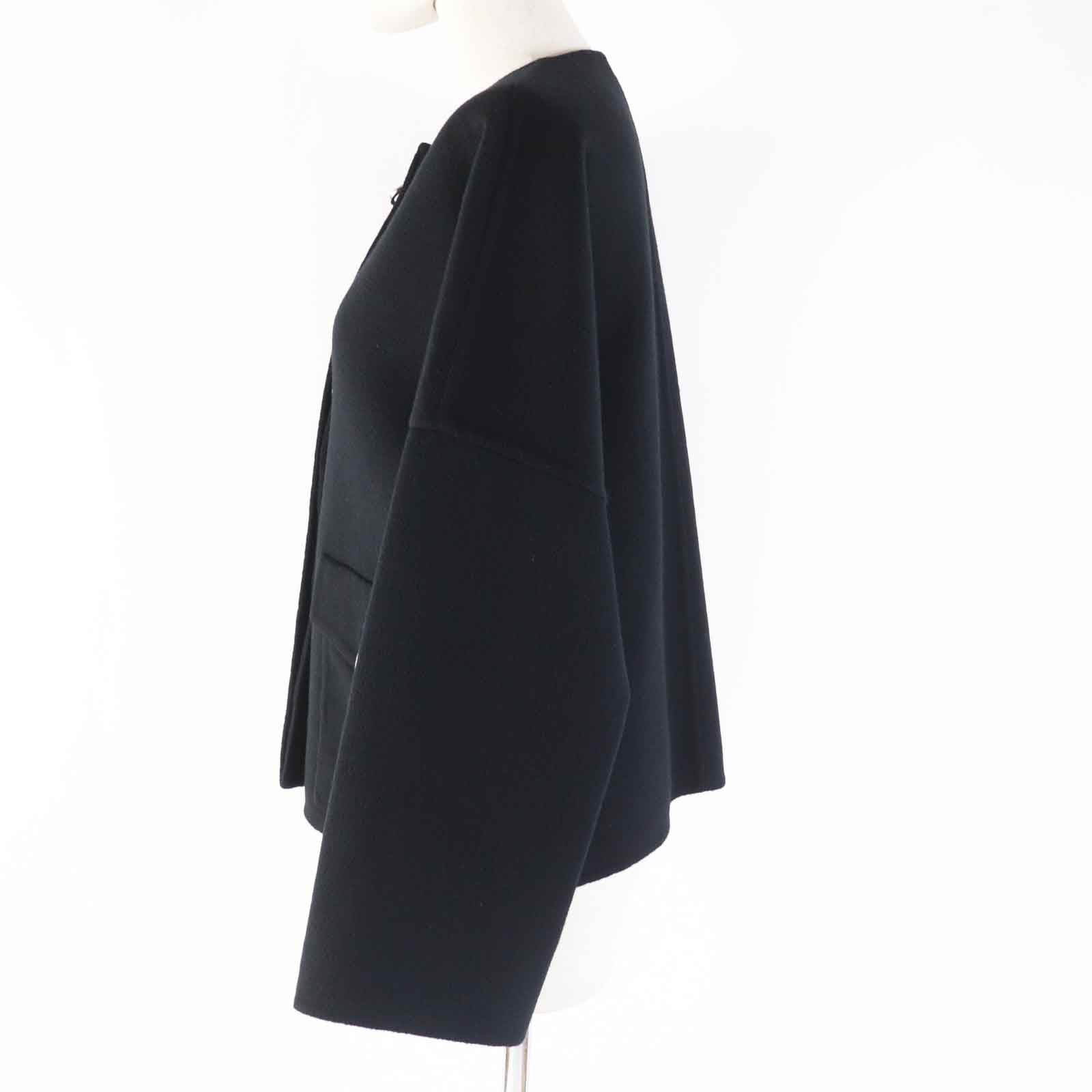 Hermes Cashmere Leather Short Coat Black 34