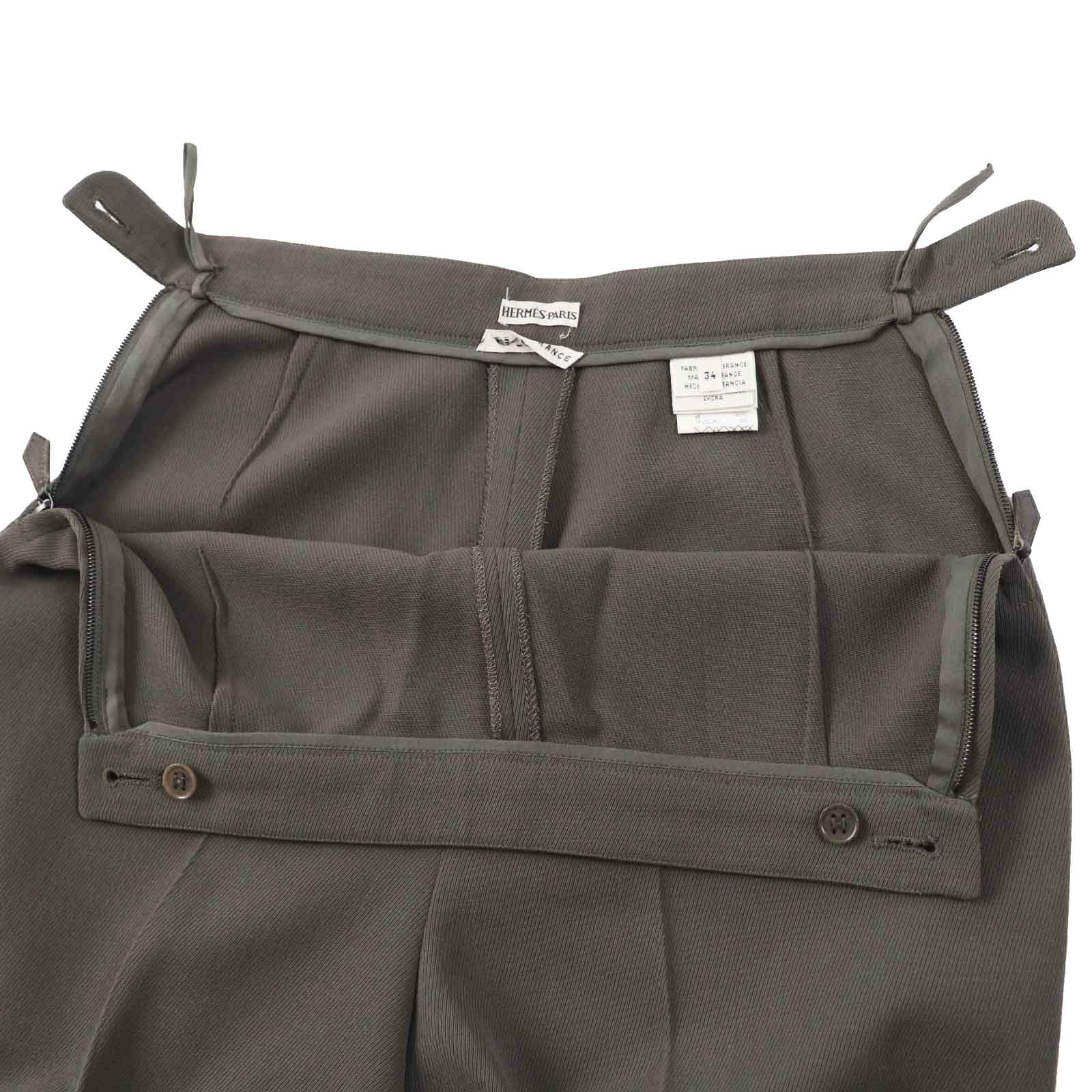 Hermes Wool Polyurethane H Button Pants Khaki 34