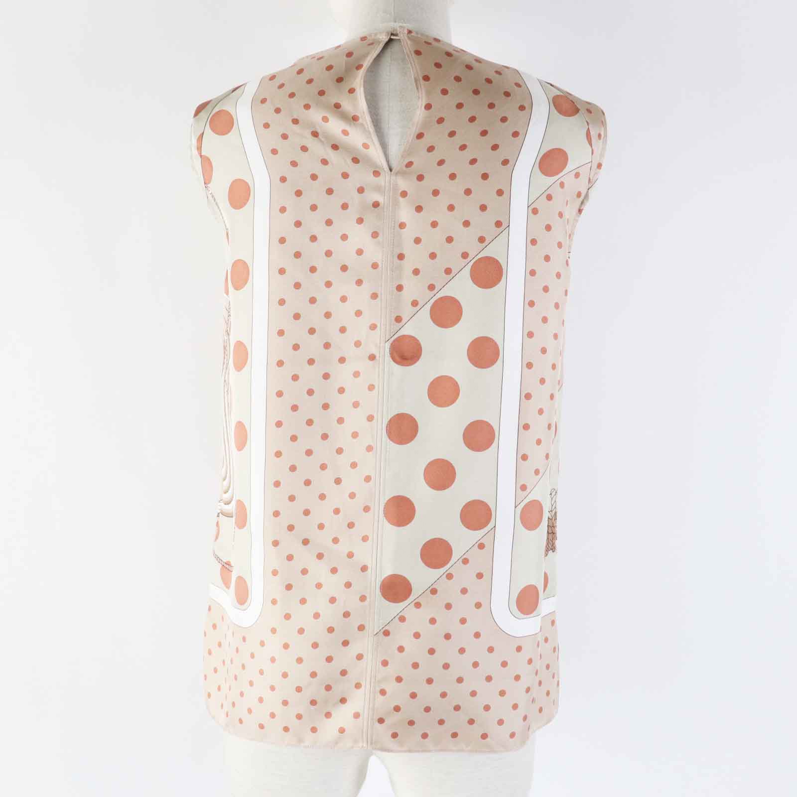 Hermes Silk Clic Clac Dot Tops Beige Orange