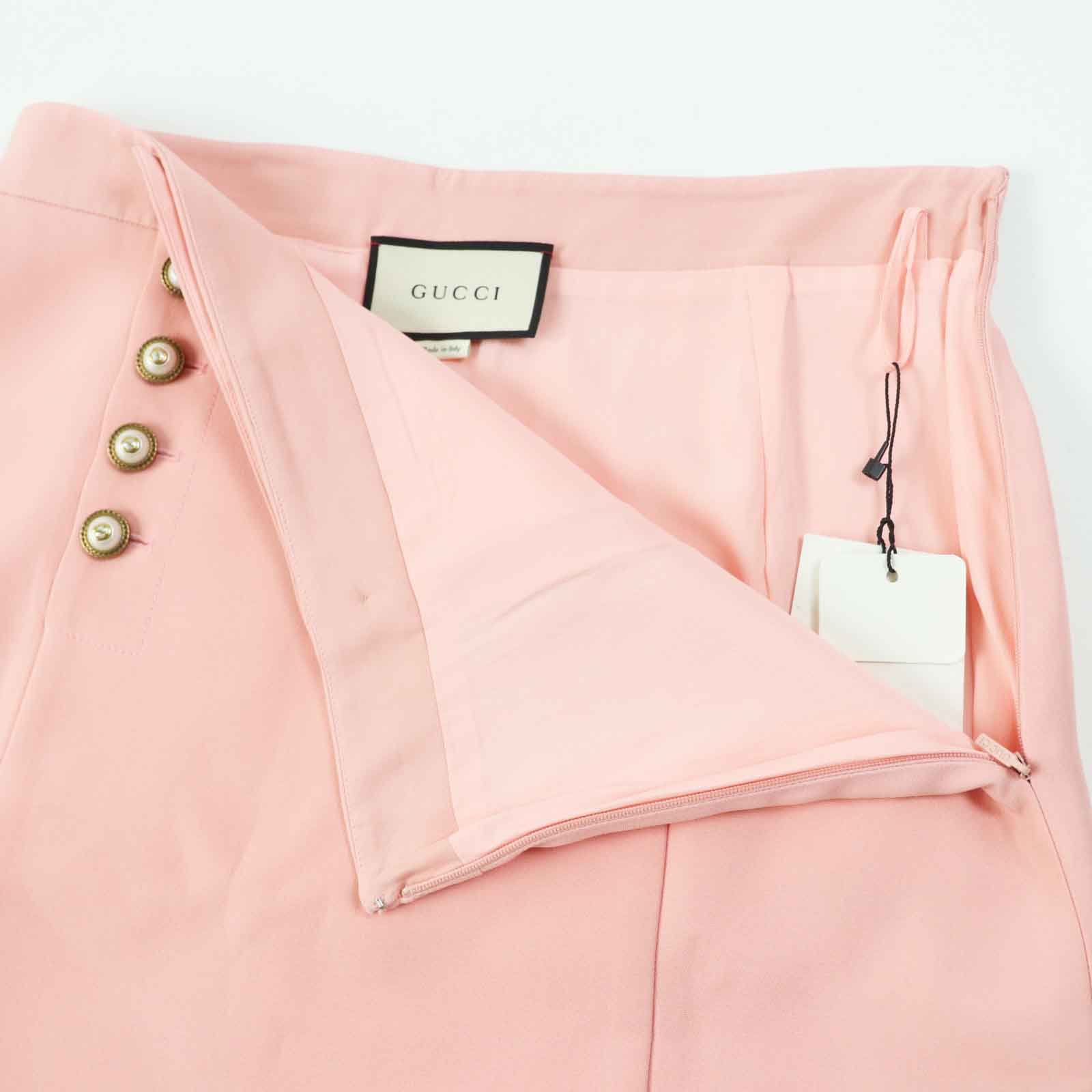 Gucci Wool Silk Trapezoid Skirt Pink 44