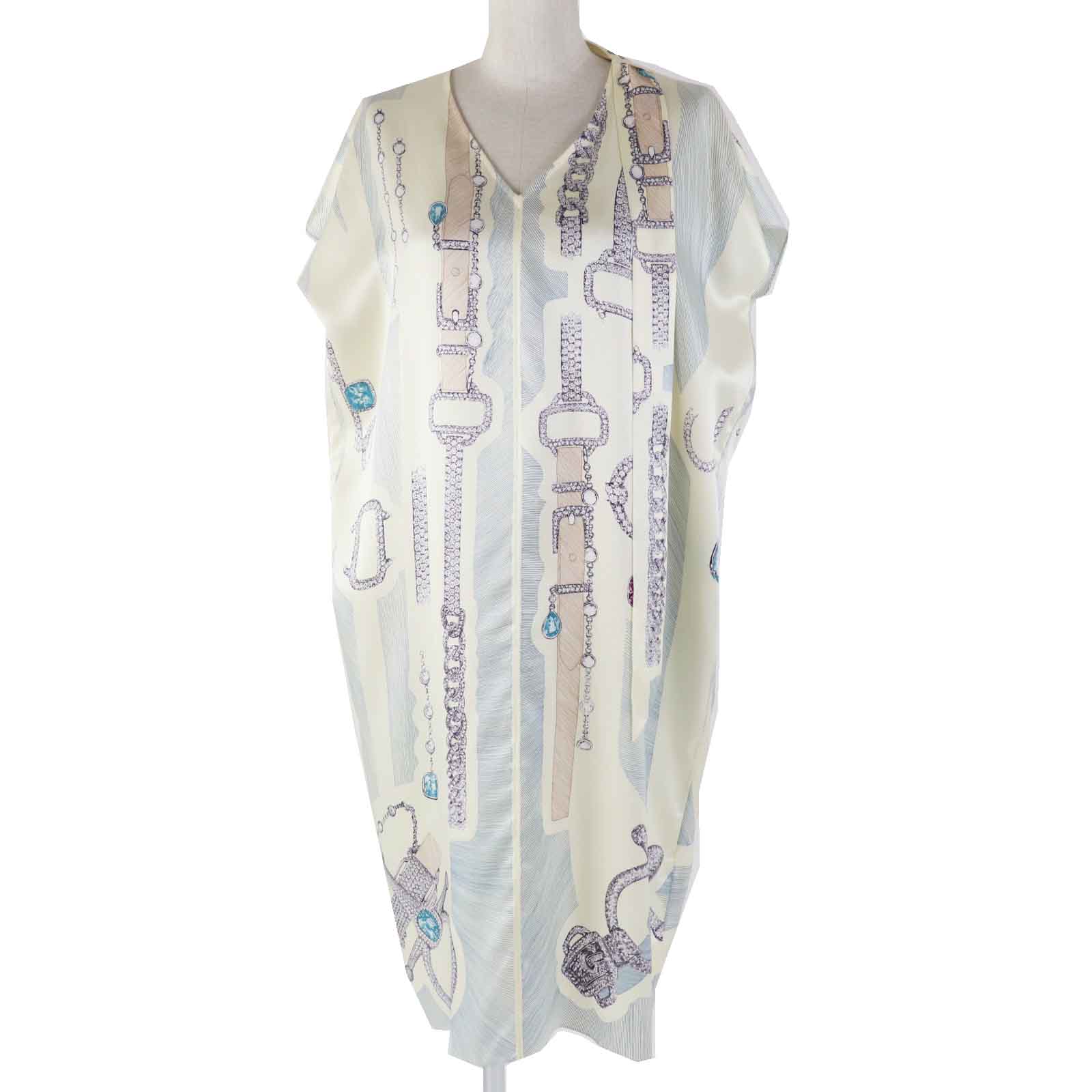 Hermes Silk Dress with Twilly Ivory 38