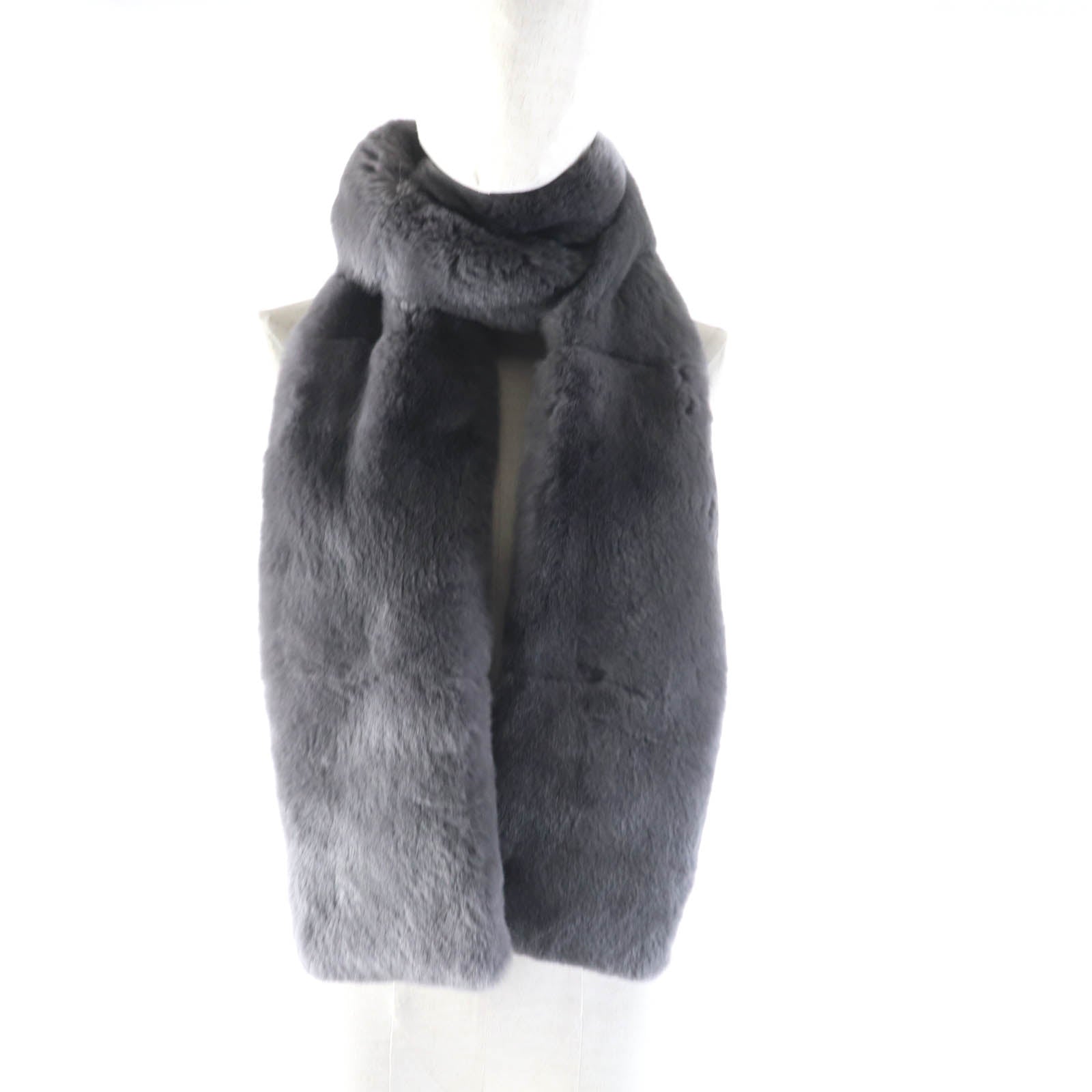 Max Mara Rabbit Rex Fur Long Scarf Gray