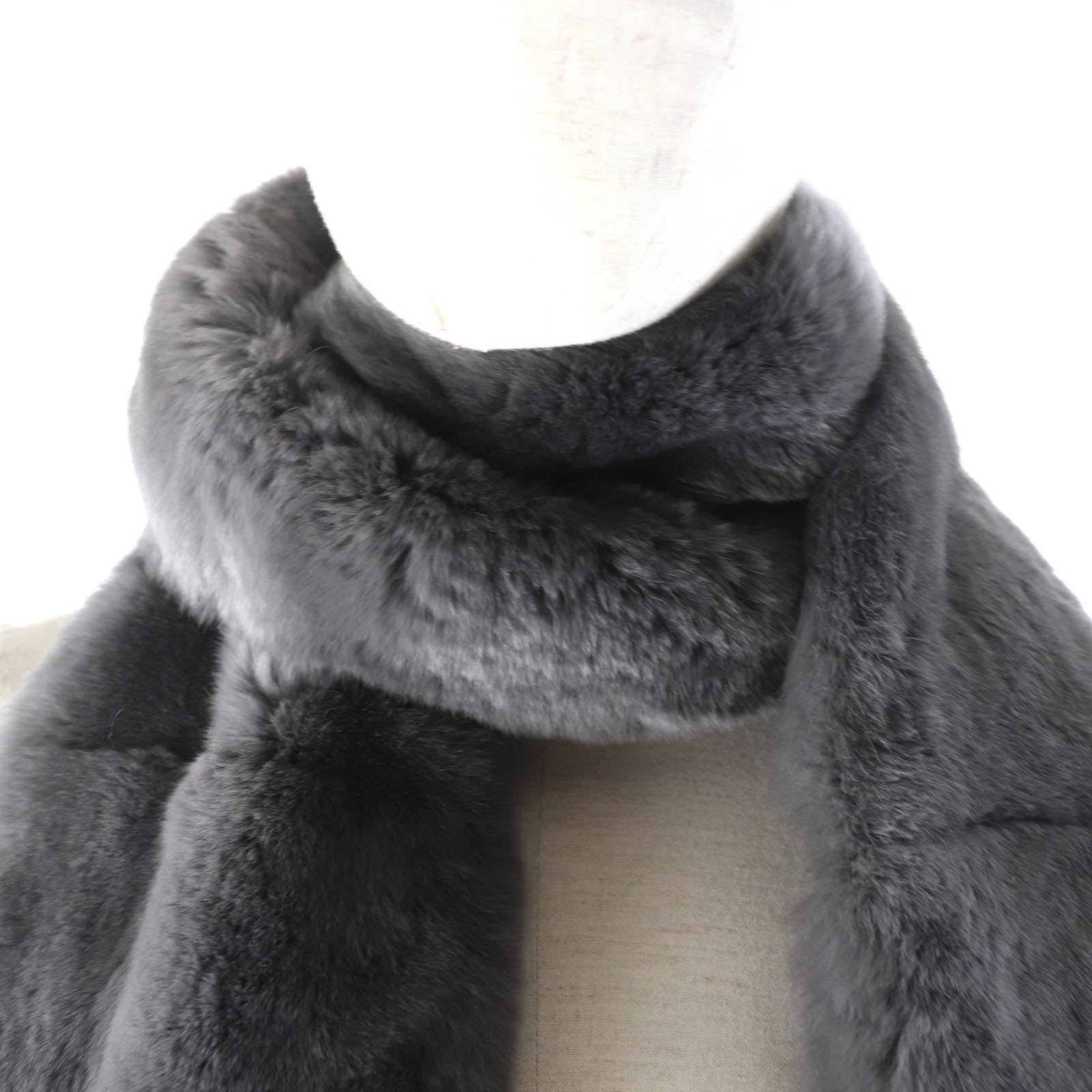 Max Mara Rabbit Rex Fur Long Scarf Gray