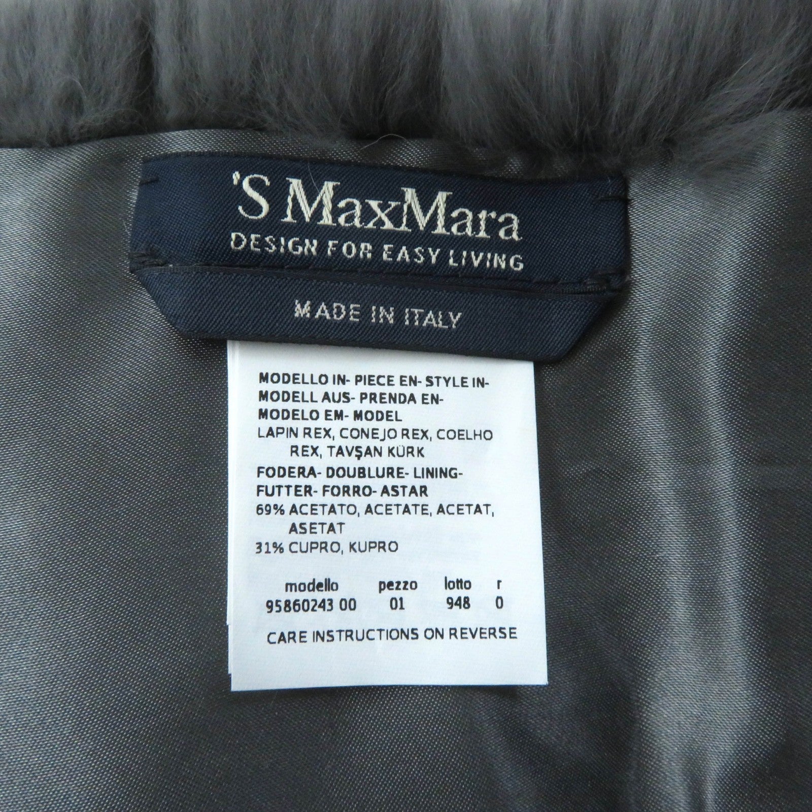 Max Mara Rabbit Rex Fur Long Scarf Gray