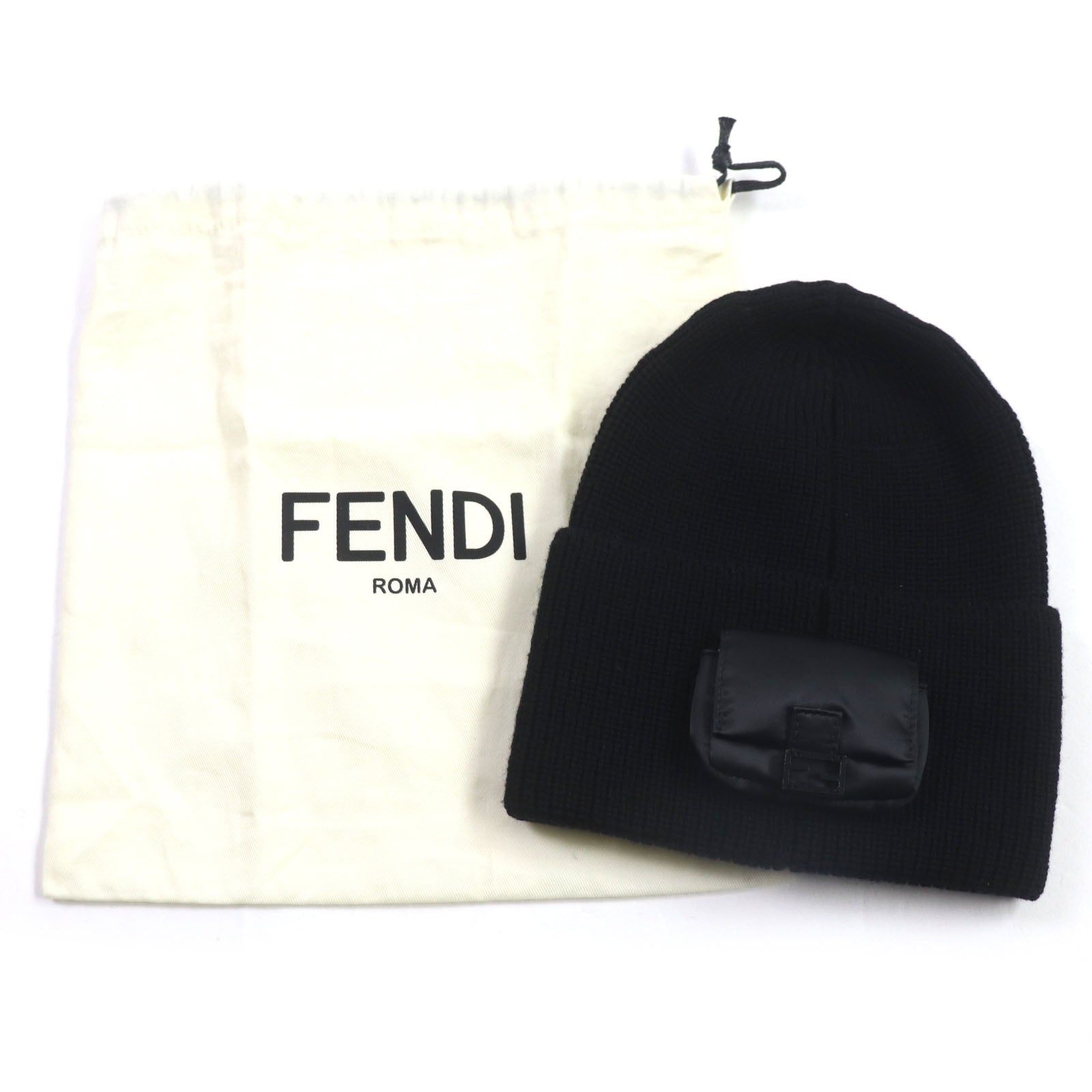 FENDI Wool Nylon Beanie Hat Black