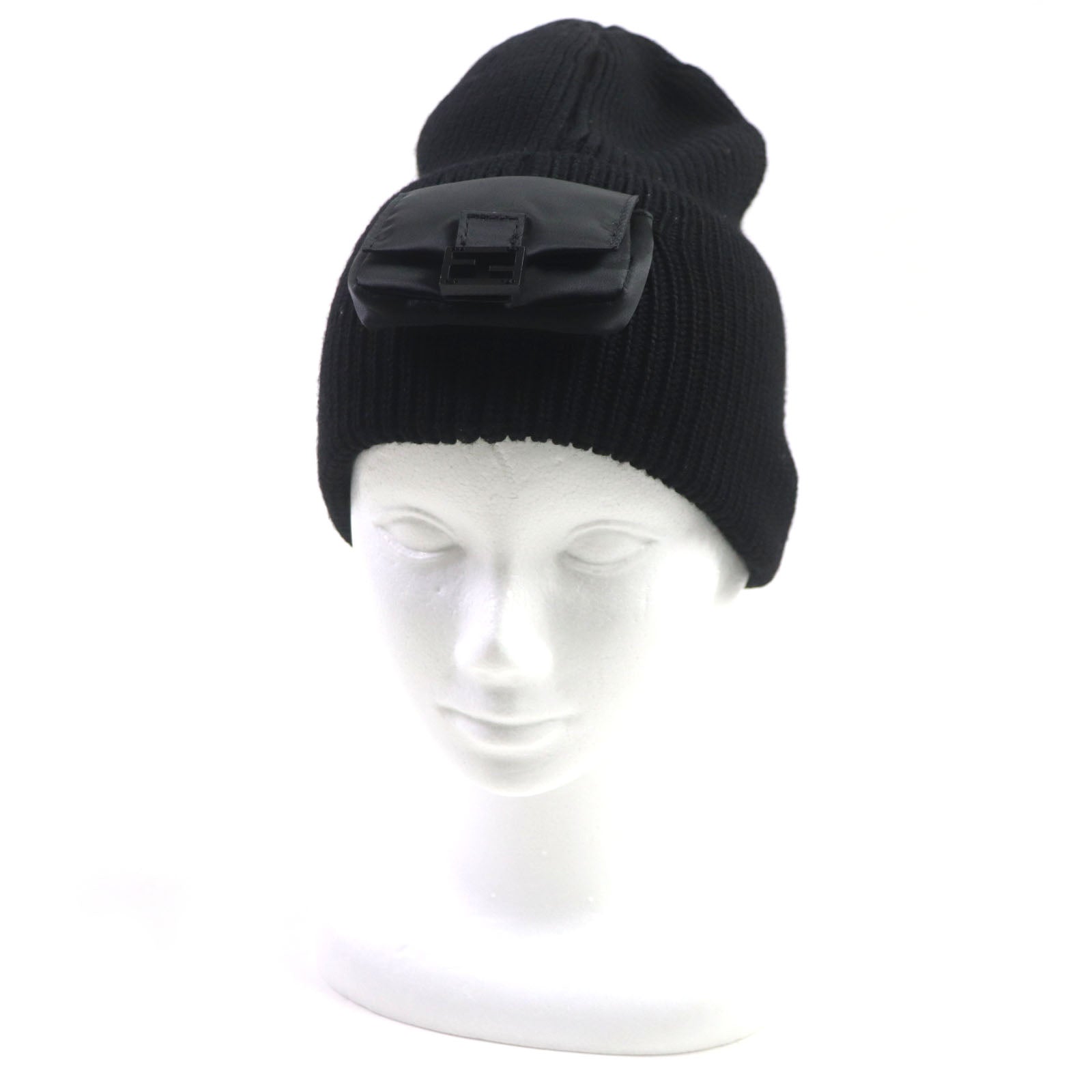 FENDI Wool Nylon Beanie Hat Black