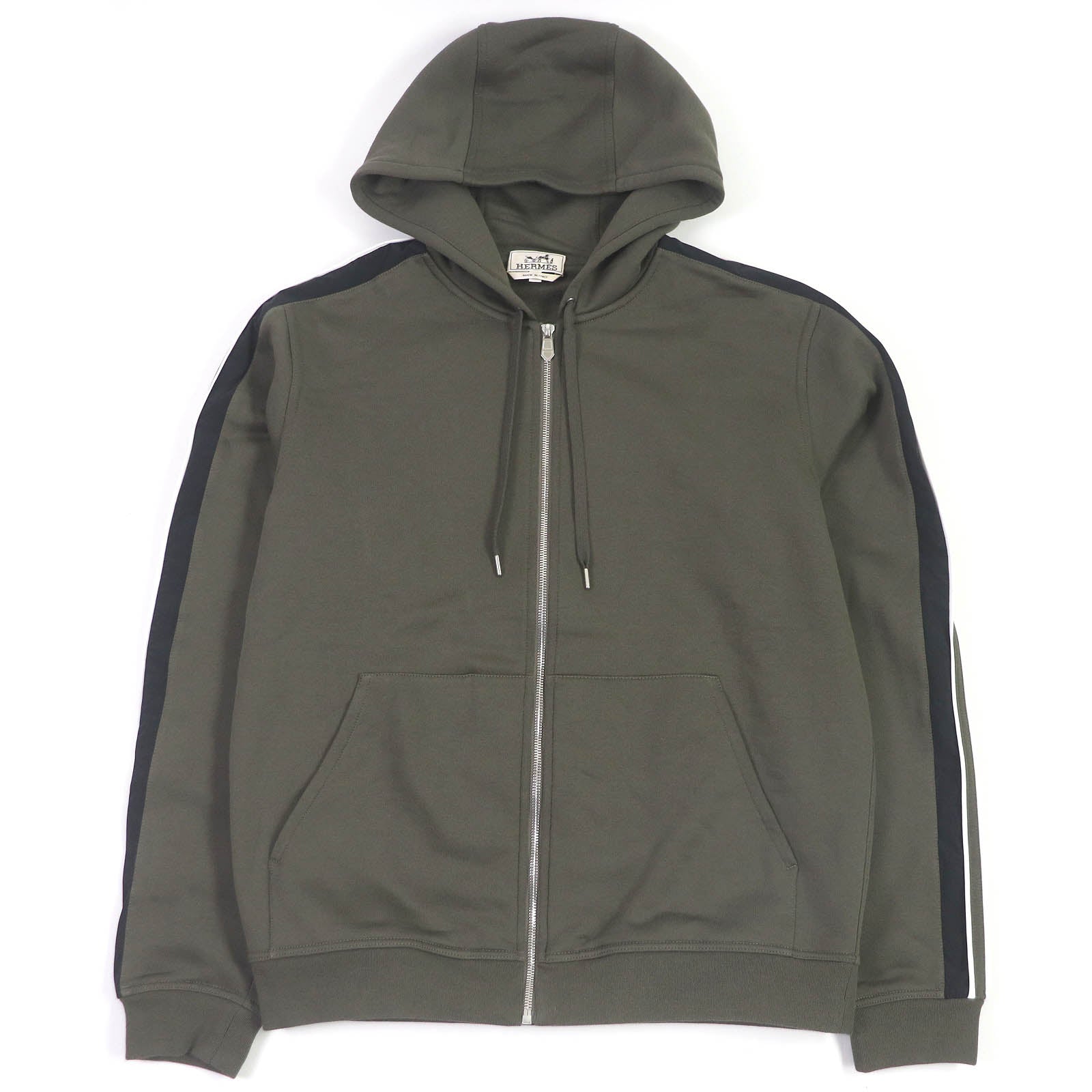 Hermes Cotton Zip-Up Hoodie Khaki L