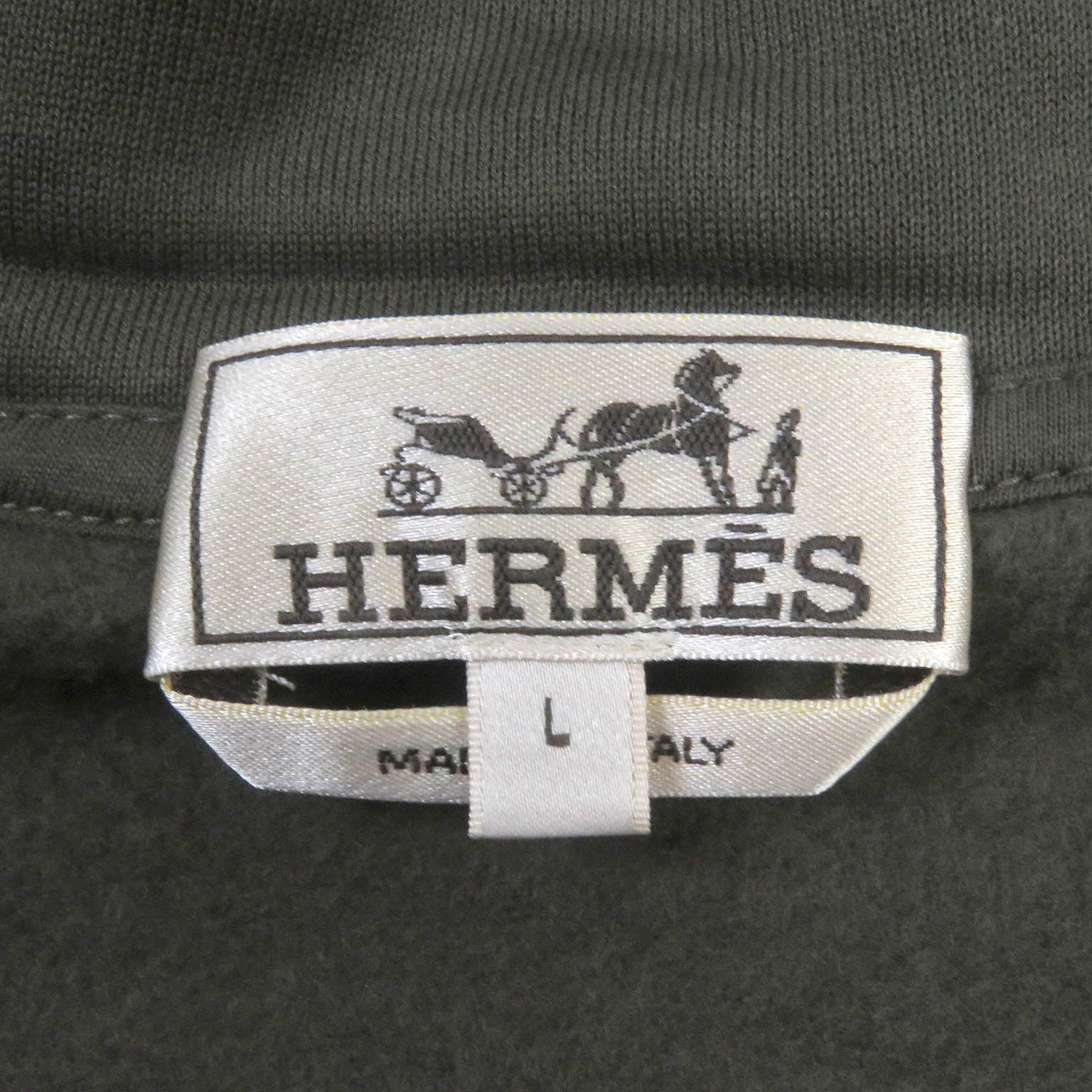 Hermes Cotton Zip-Up Hoodie Khaki L