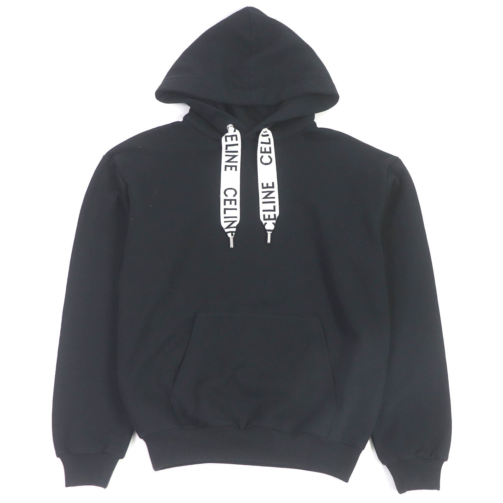 Celine Cotton Logo Drawcord Hoodie Black XS