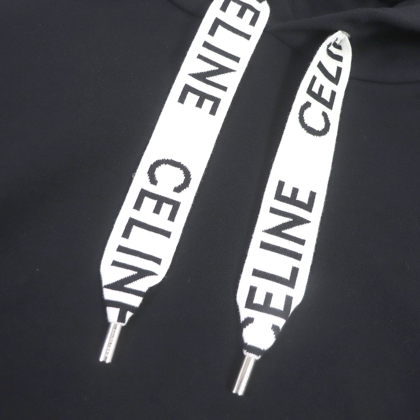 Celine Cotton Logo Drawcord Hoodie Black XS