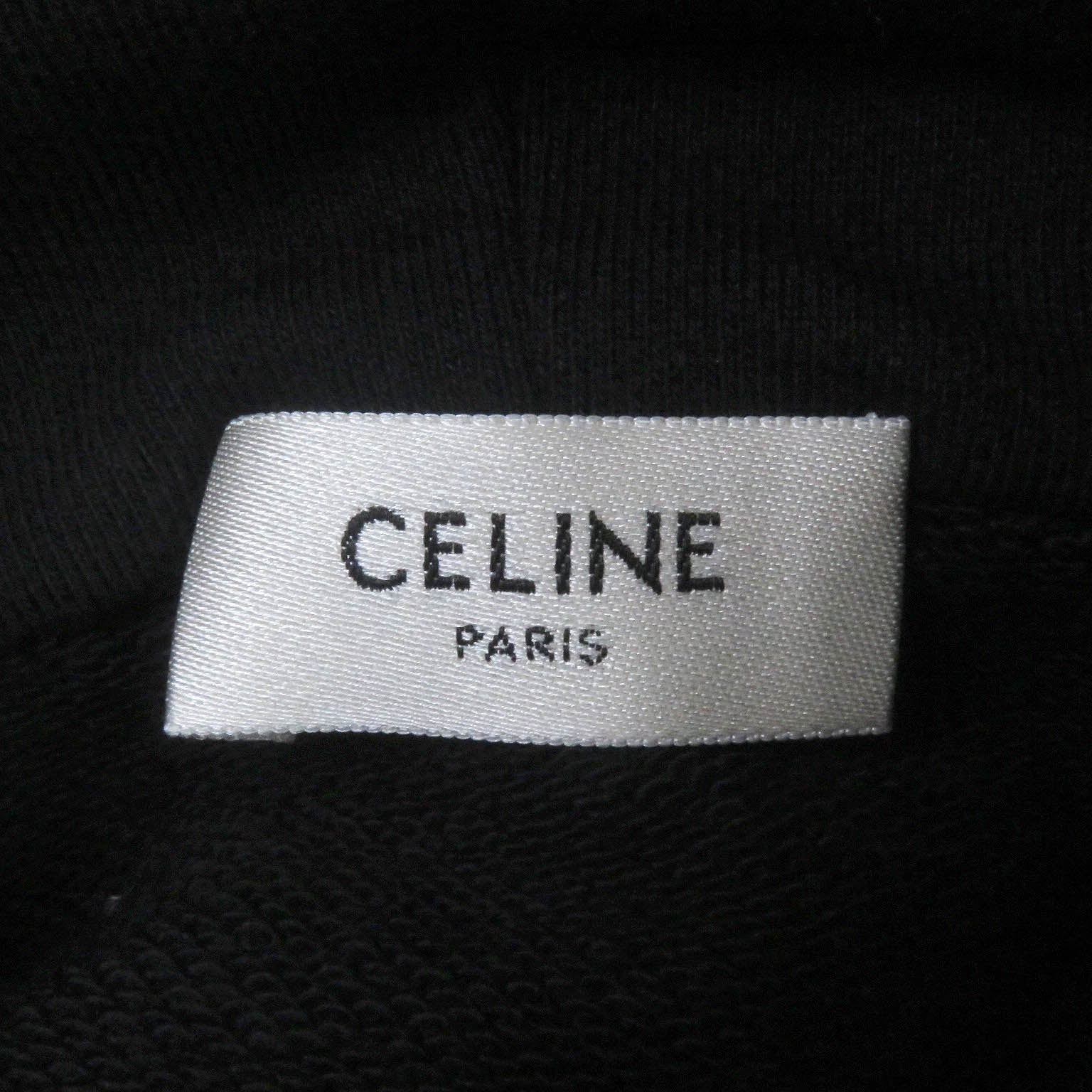 Celine Cotton Logo Drawcord Hoodie Black XS