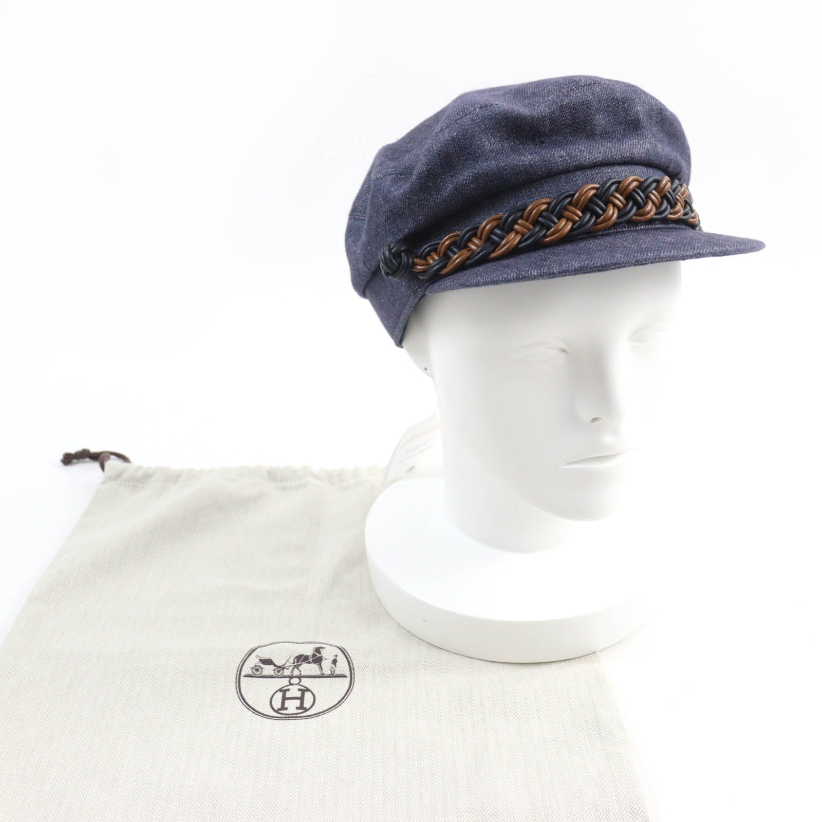 Hermes Linen Sheep Leather Denim Cap 58