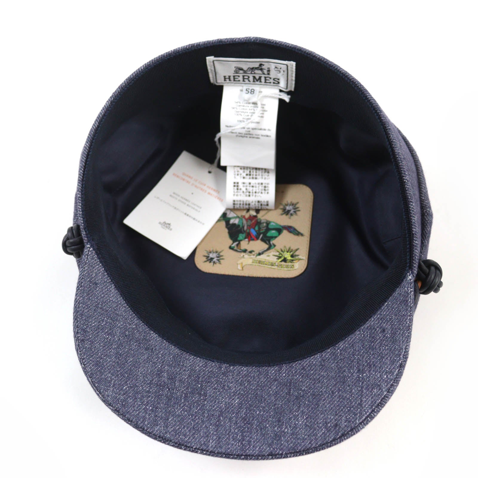 Hermes Linen Sheep Leather Denim Cap 58