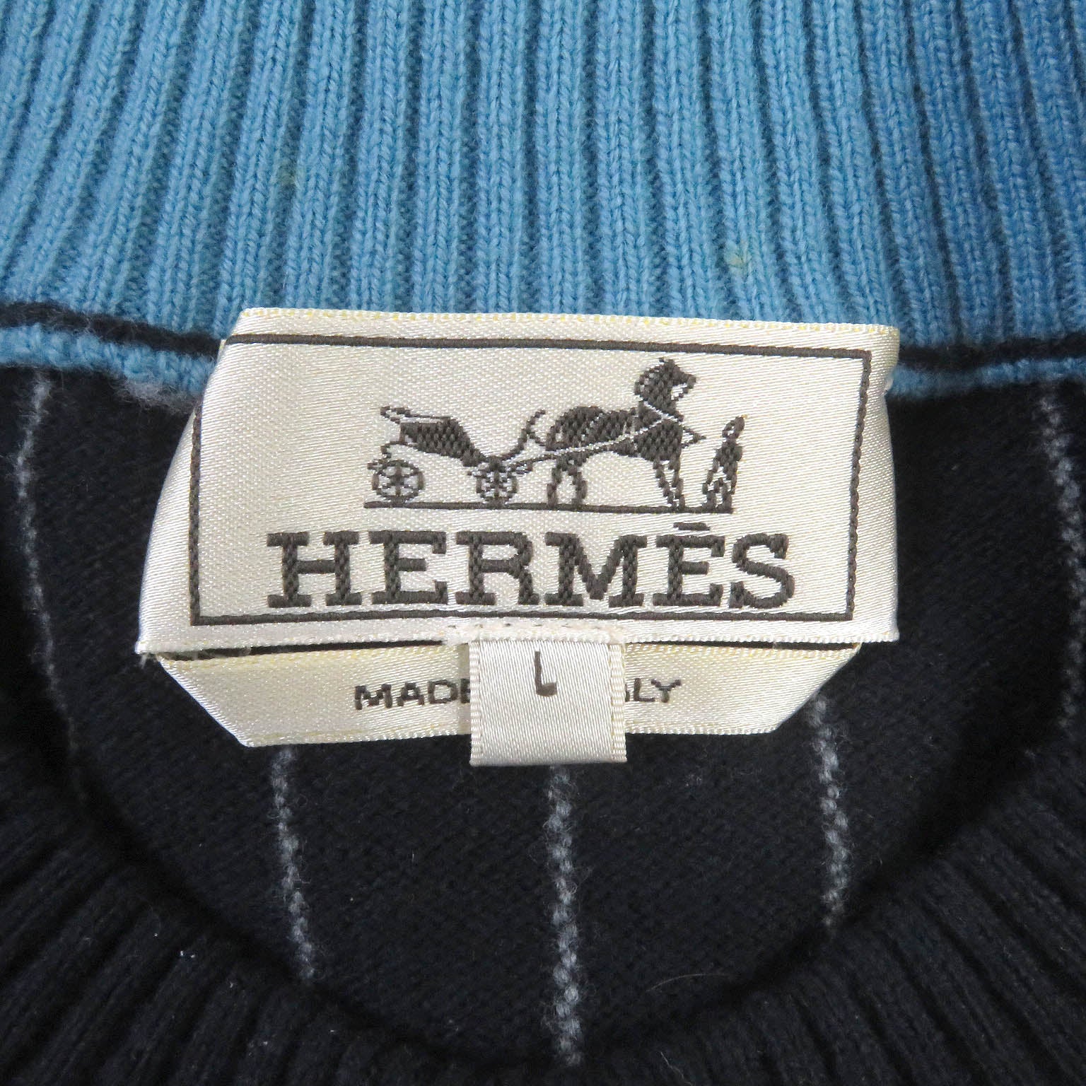 HERMES Wool Striped Knit Sweater L Men