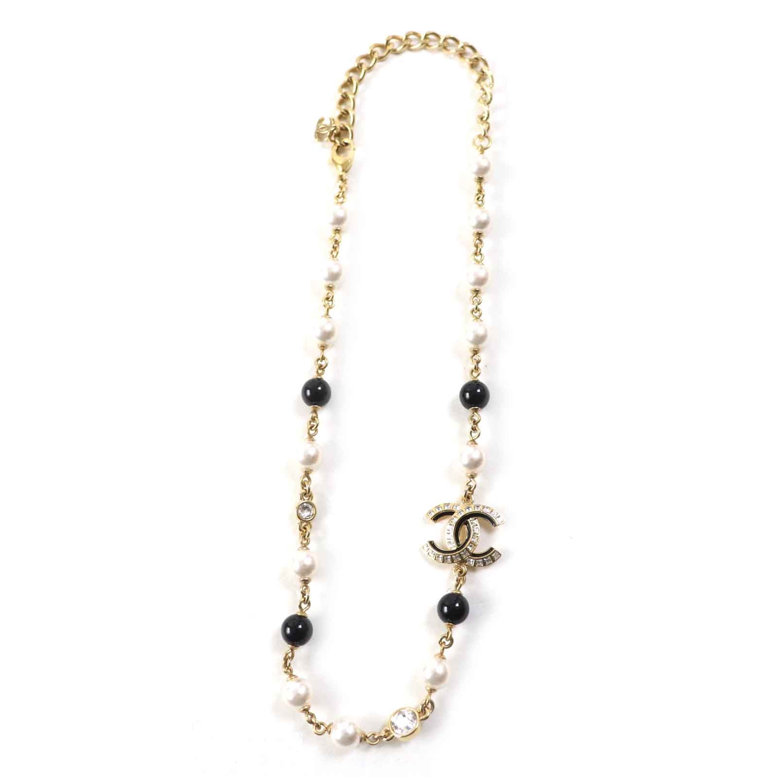 Chanel COCO Mark Rhinestone Pearl Necklace