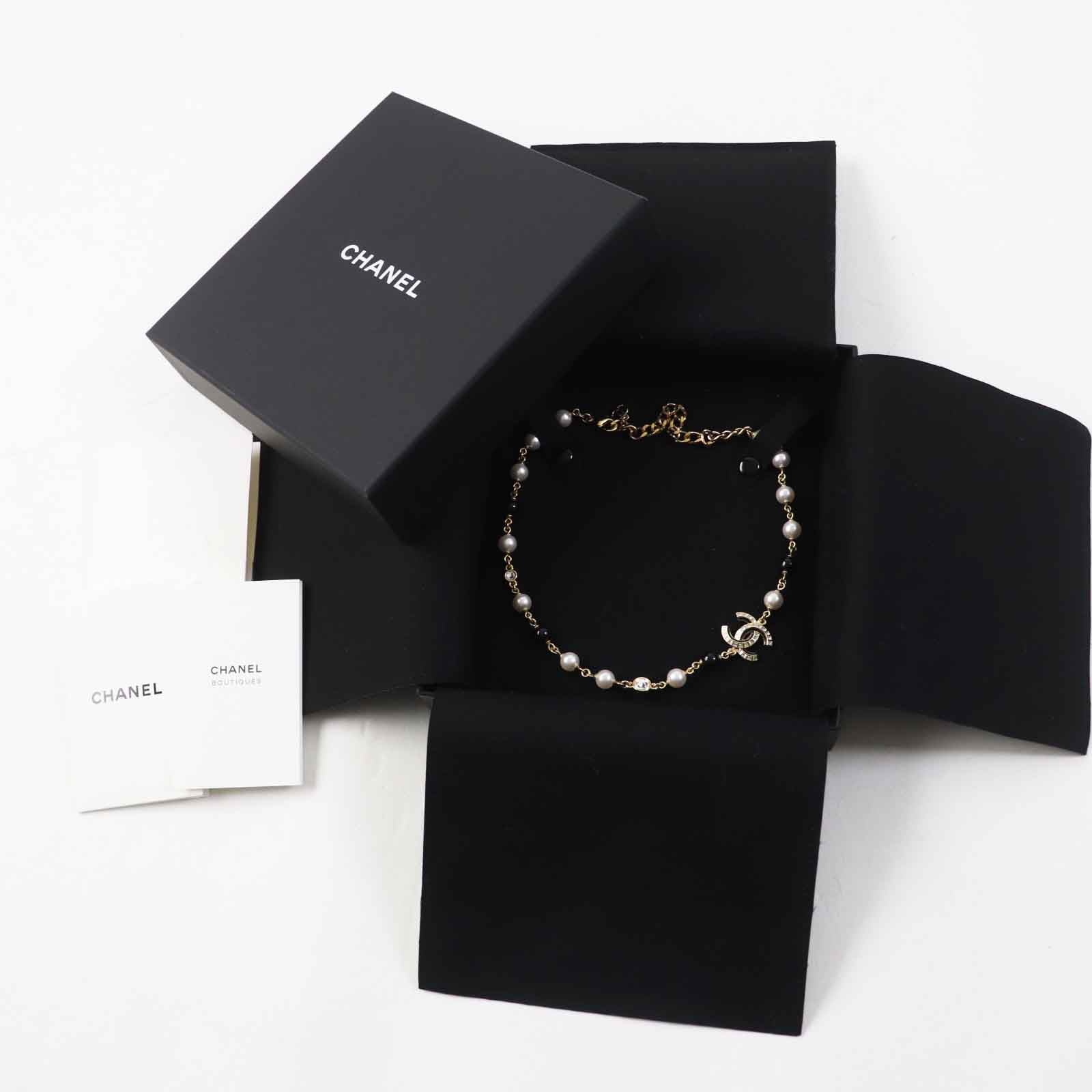 Chanel COCO Mark Rhinestone Pearl Necklace