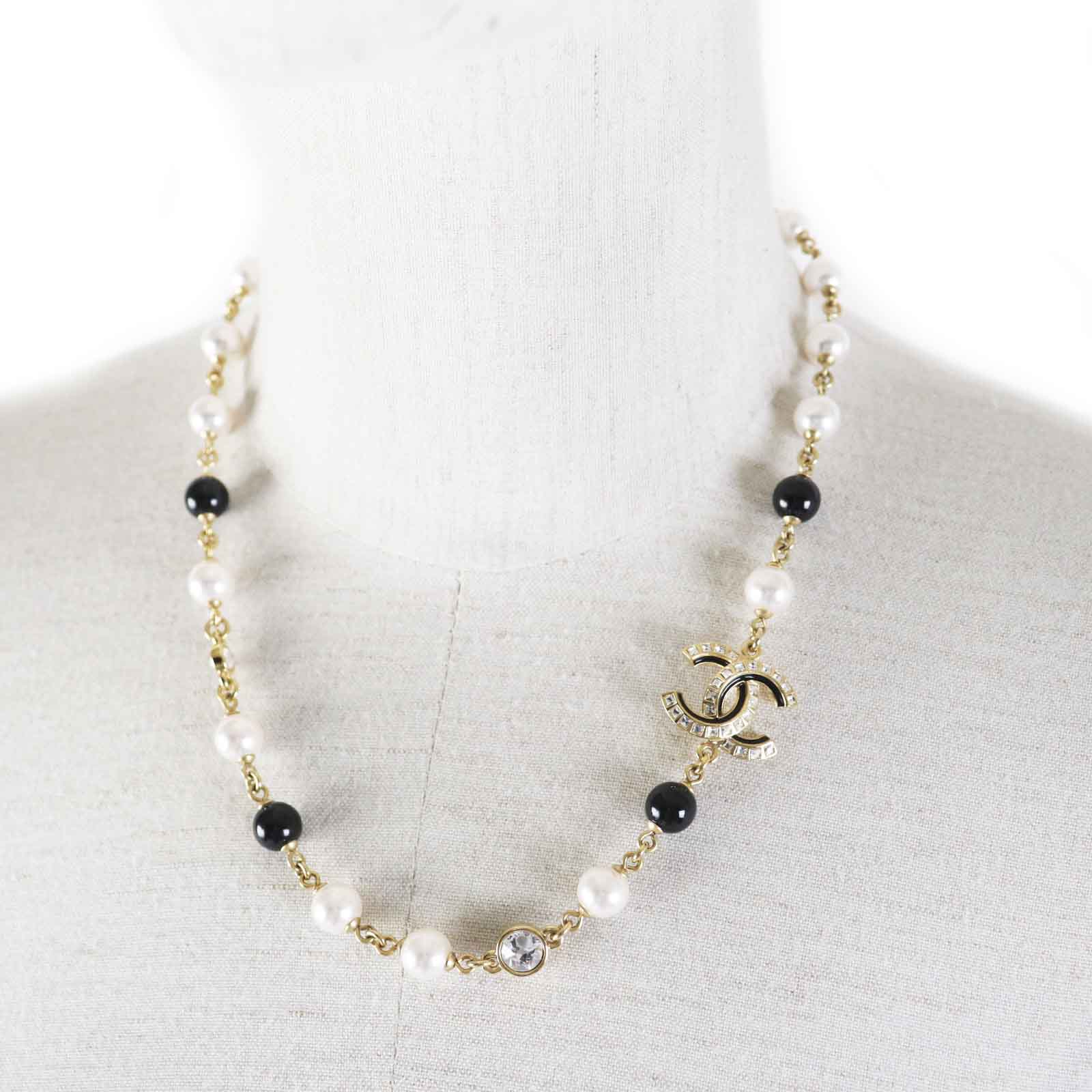 Chanel COCO Mark Rhinestone Pearl Necklace