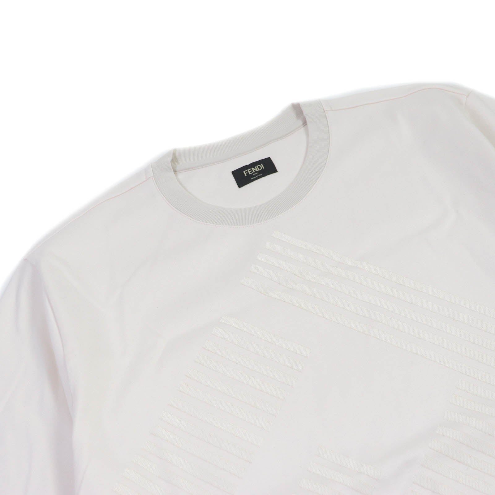 Fendi Cotton FF Logo Embroidery T-Shirt Ivory M