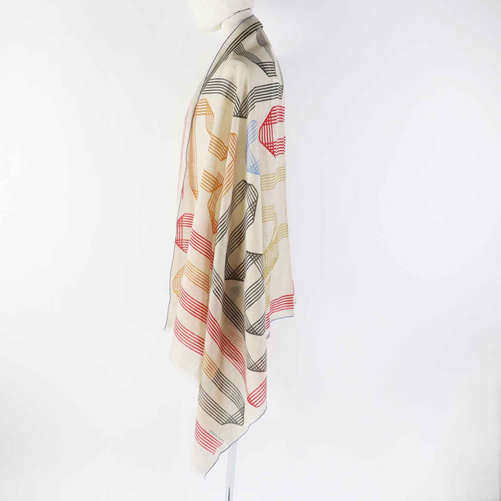 Hermes Les Rubans Cashmere Shawl Beige