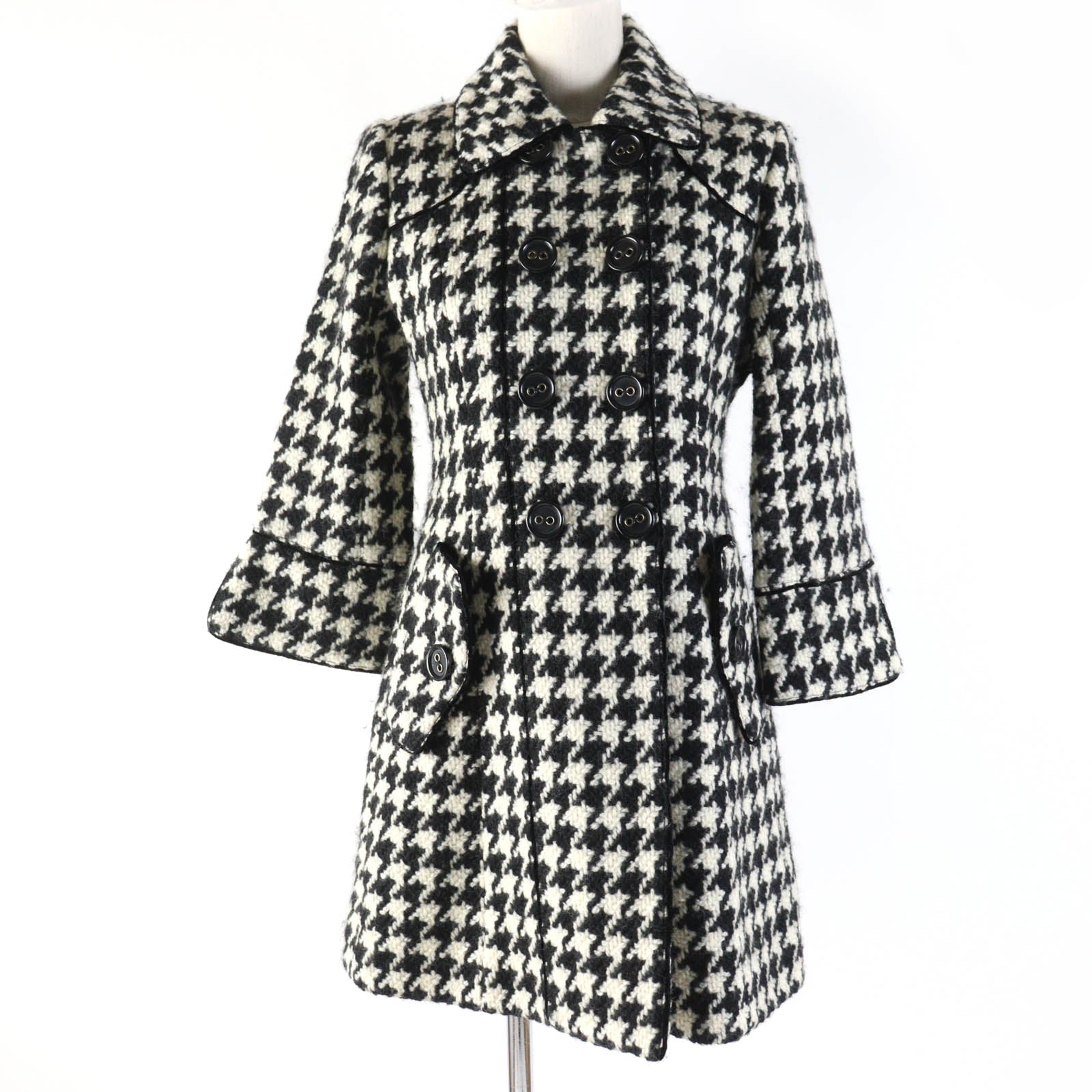 Burberry Wool Houndstooth Coat Black Ivory 38