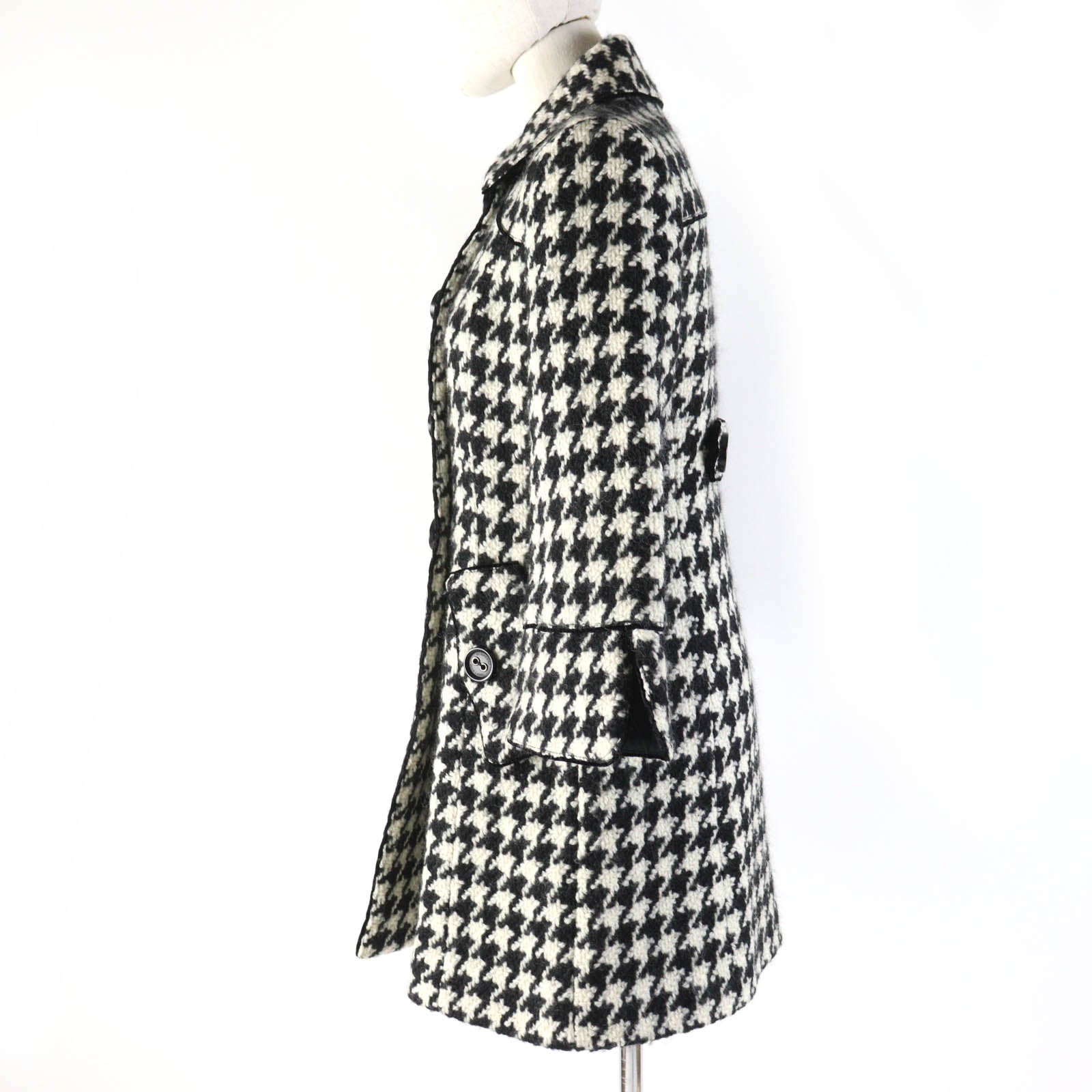 Burberry Wool Houndstooth Coat Black Ivory 38