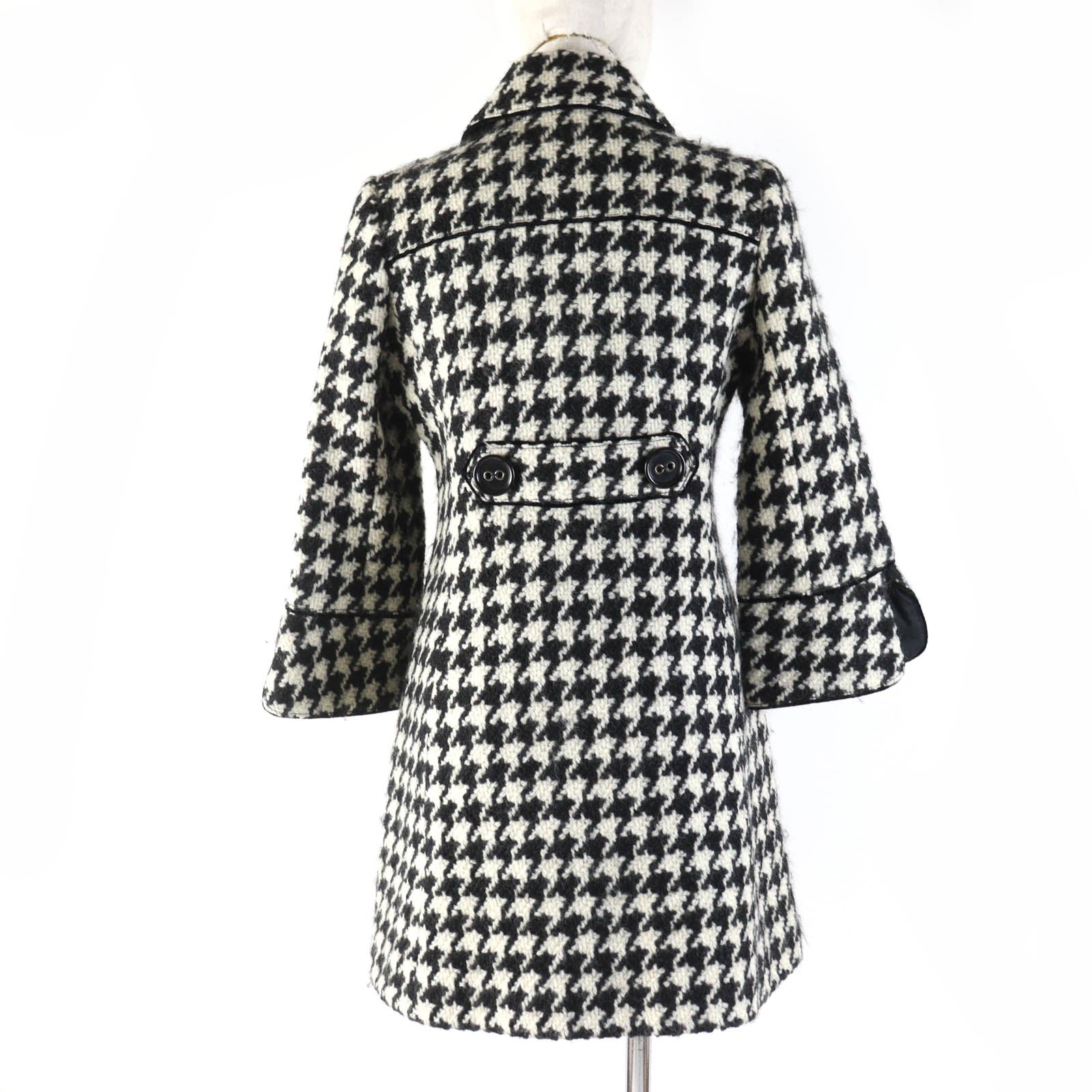 Burberry Wool Houndstooth Coat Black Ivory 38