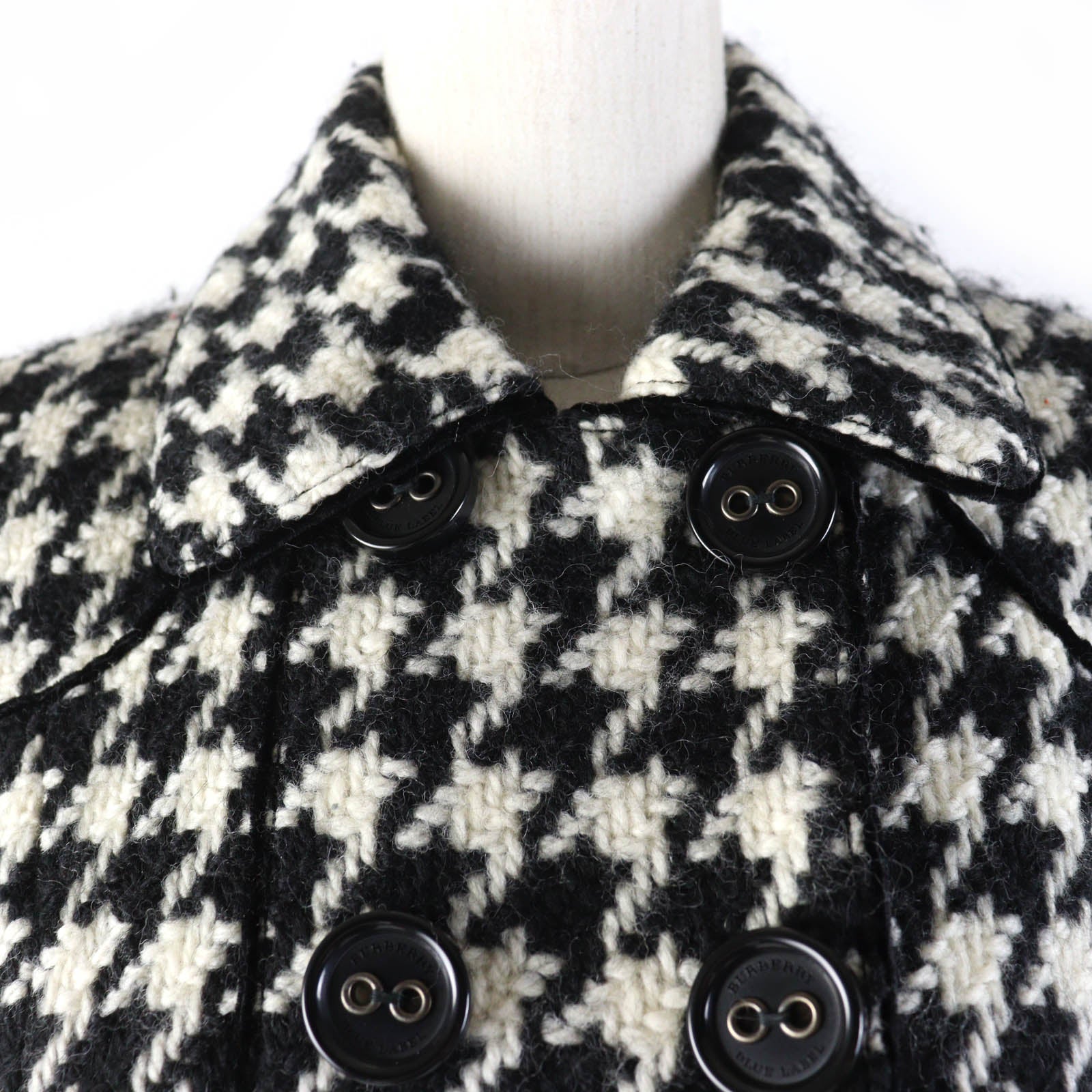 Burberry Wool Houndstooth Coat Black Ivory 38