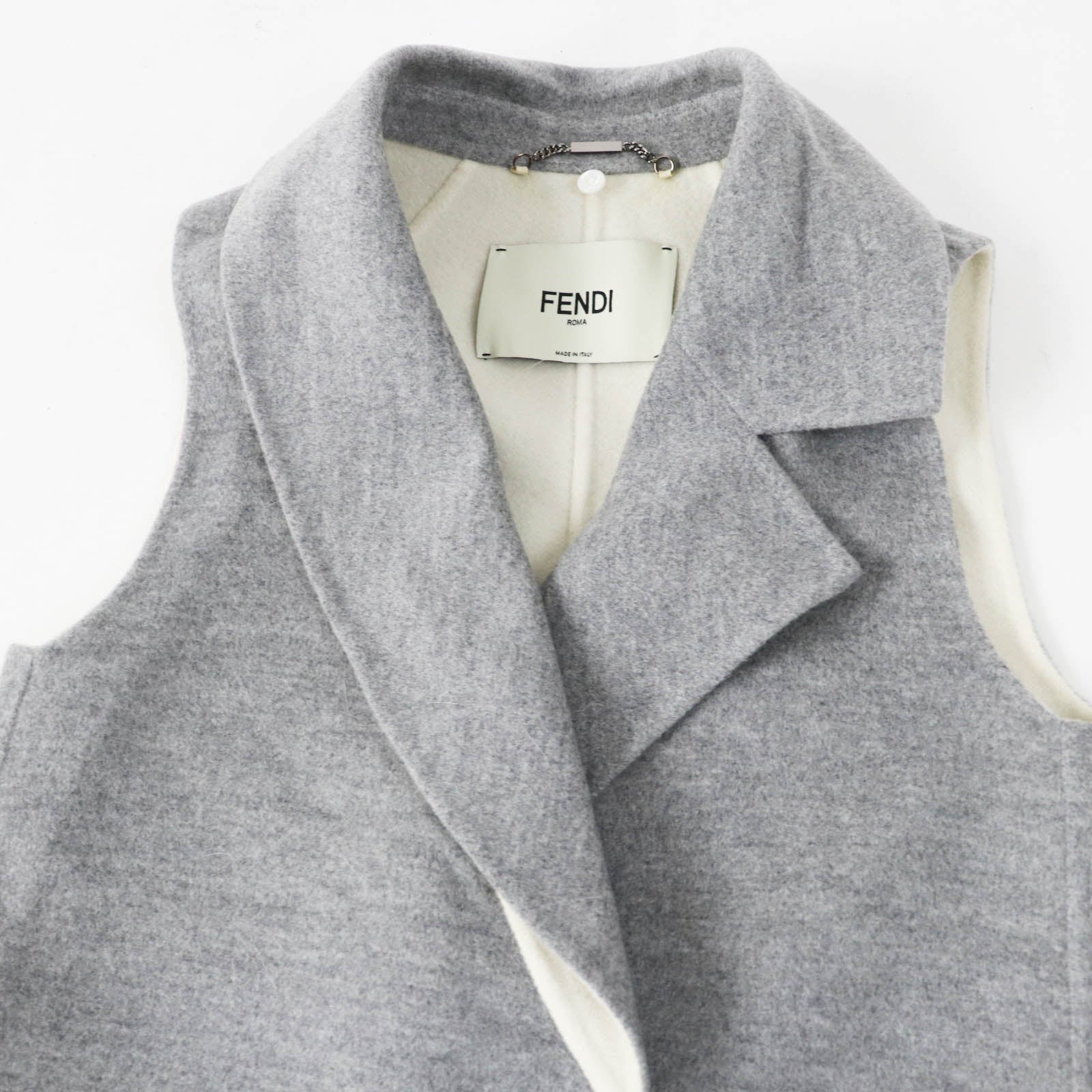 Fendi Cashmere Fox Sleeveless Coat Gray 36