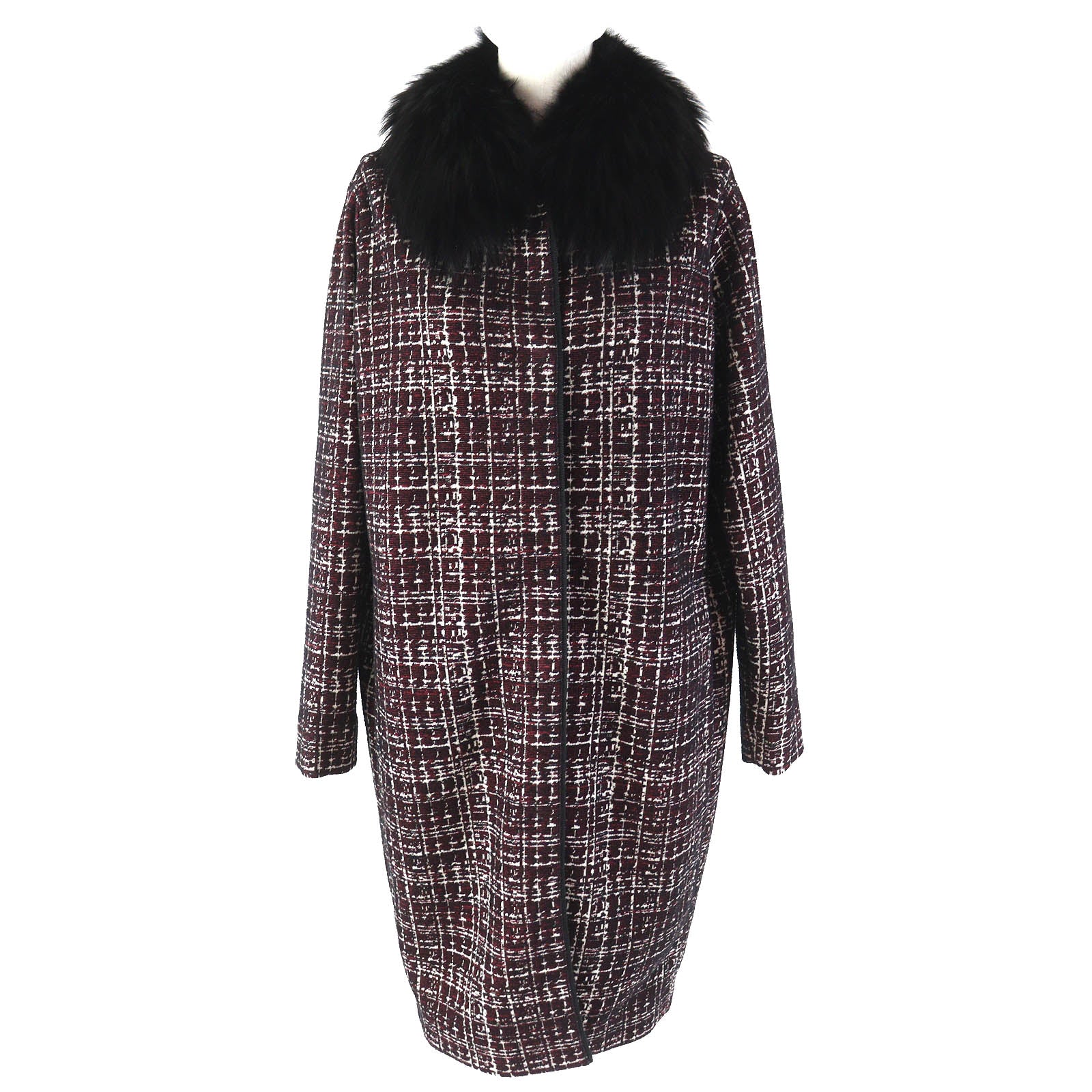 PRADA Cotton Rayon Long Coat with Fur Collar