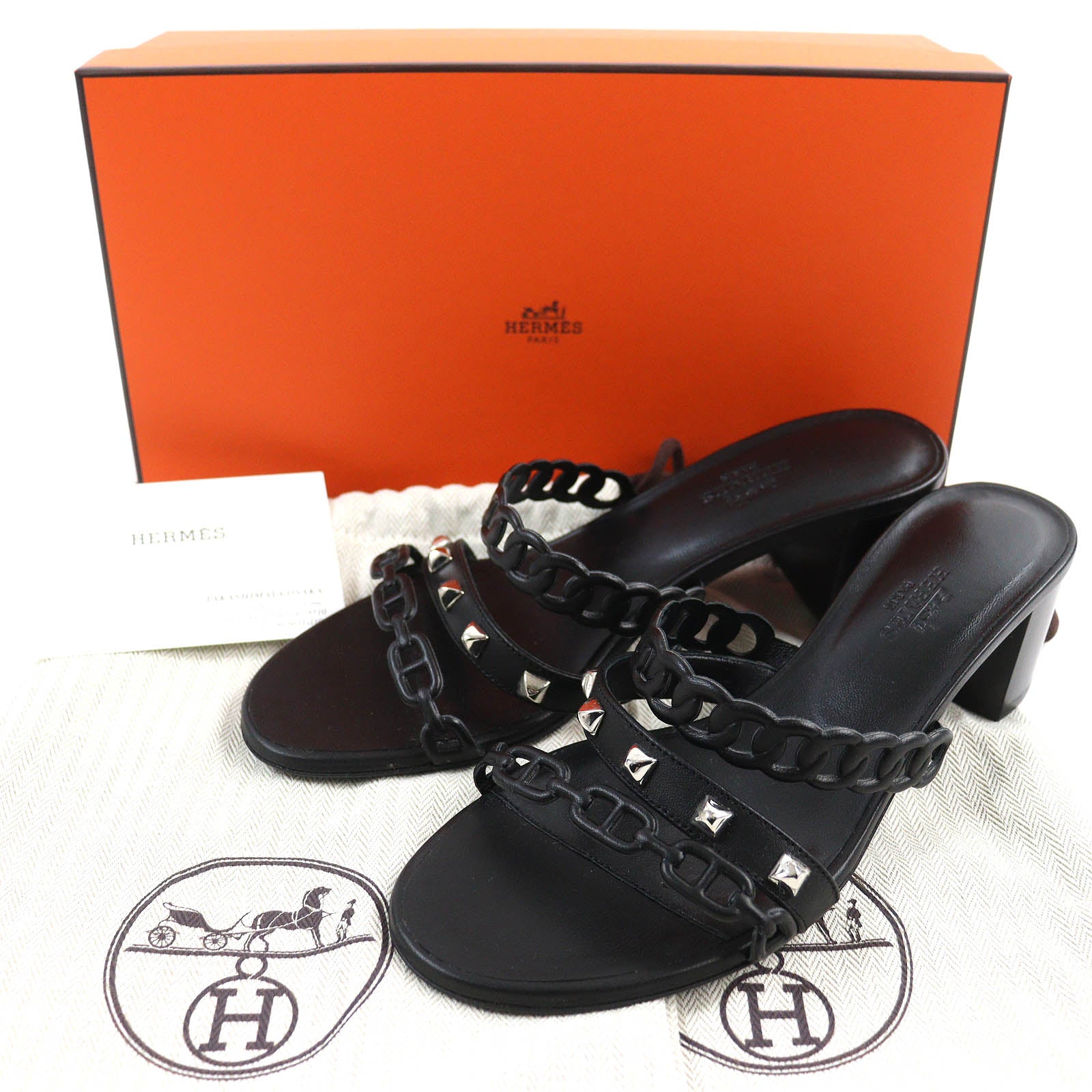 Hermes Medor Stud Leather Mules Black