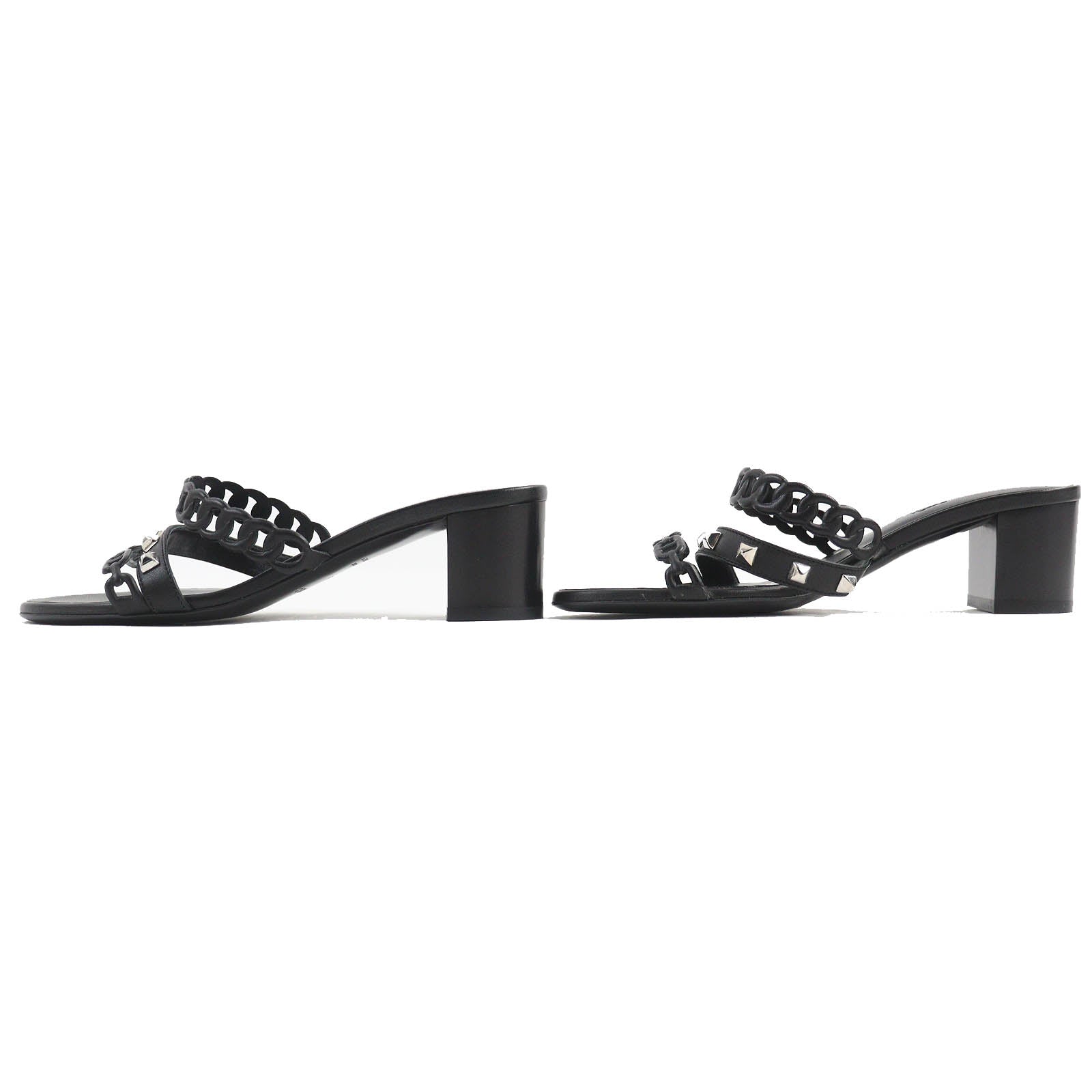 Hermes Medor Stud Leather Mules Black