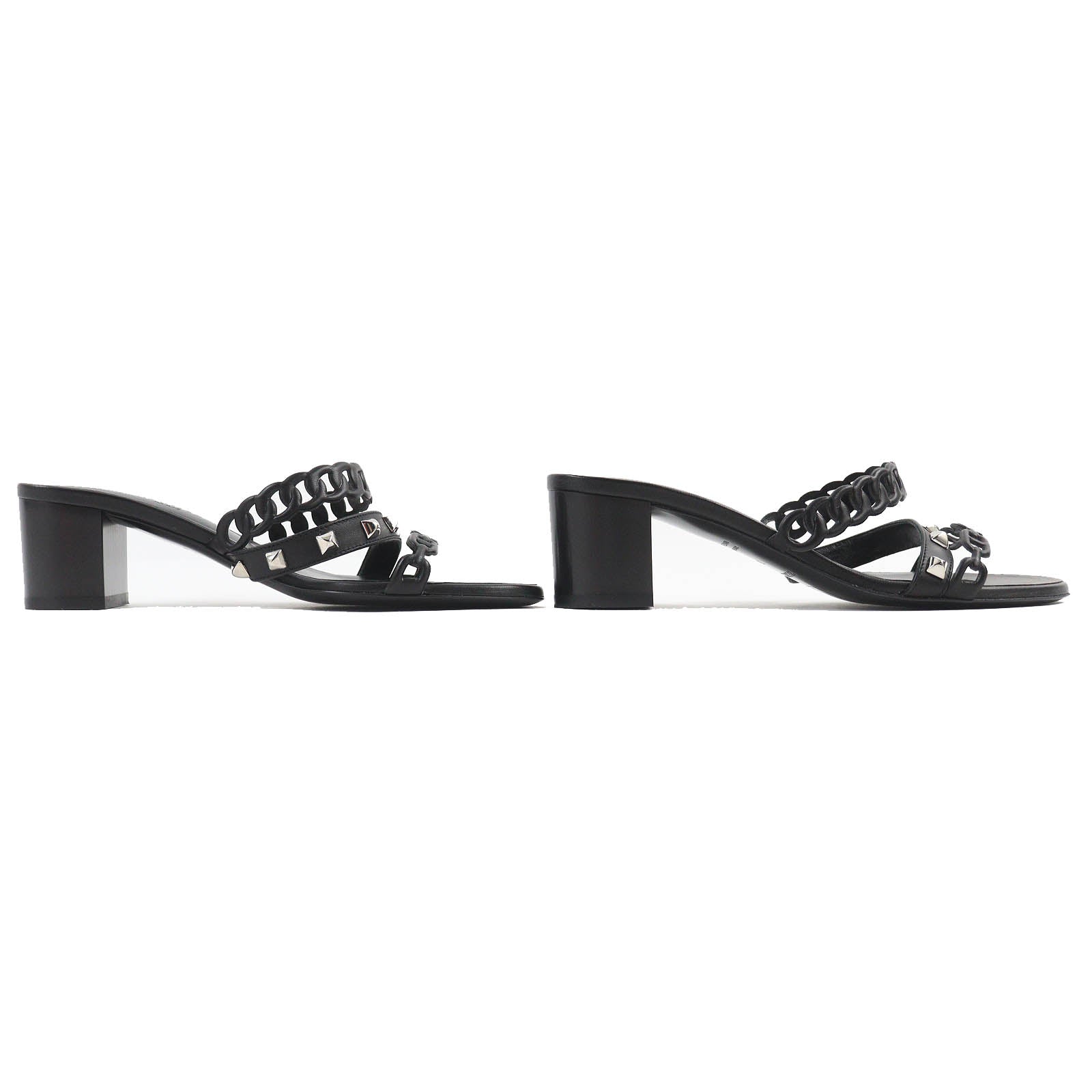 Hermes Medor Stud Leather Mules Black