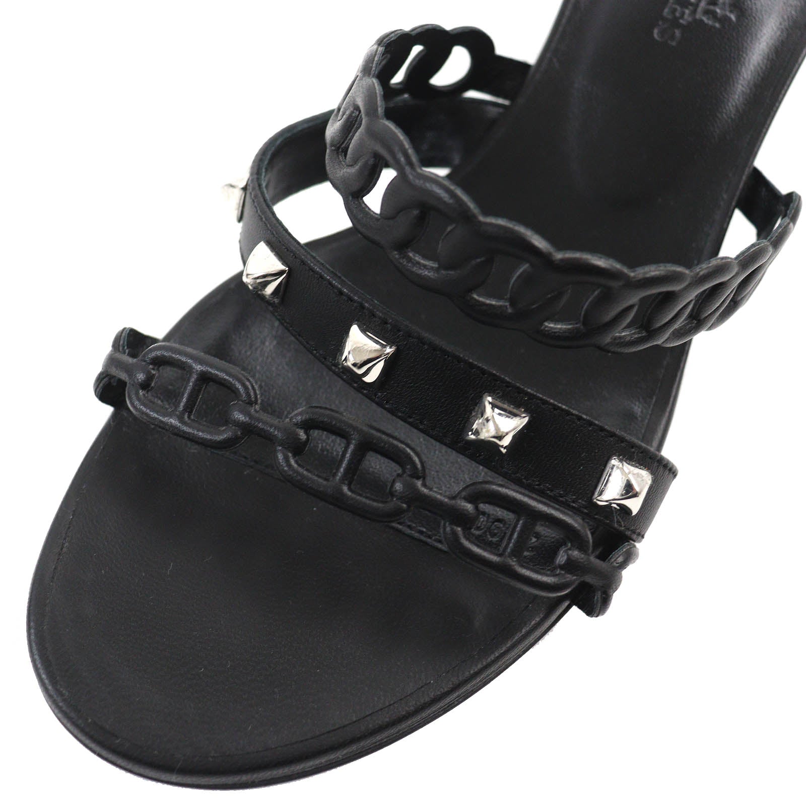 Hermes Medor Stud Leather Mules Black