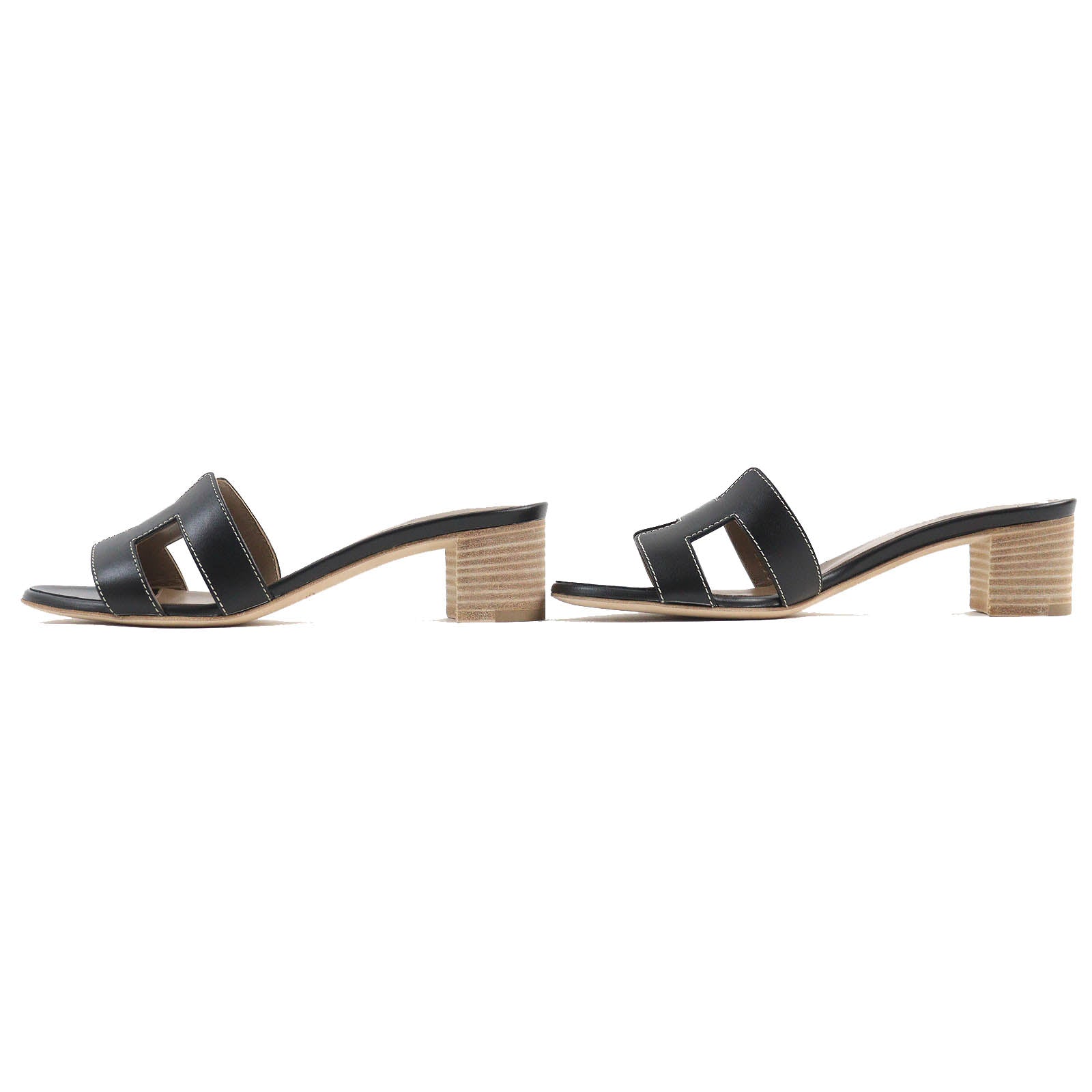 Hermes Oasis H Logo Leather Mules Black