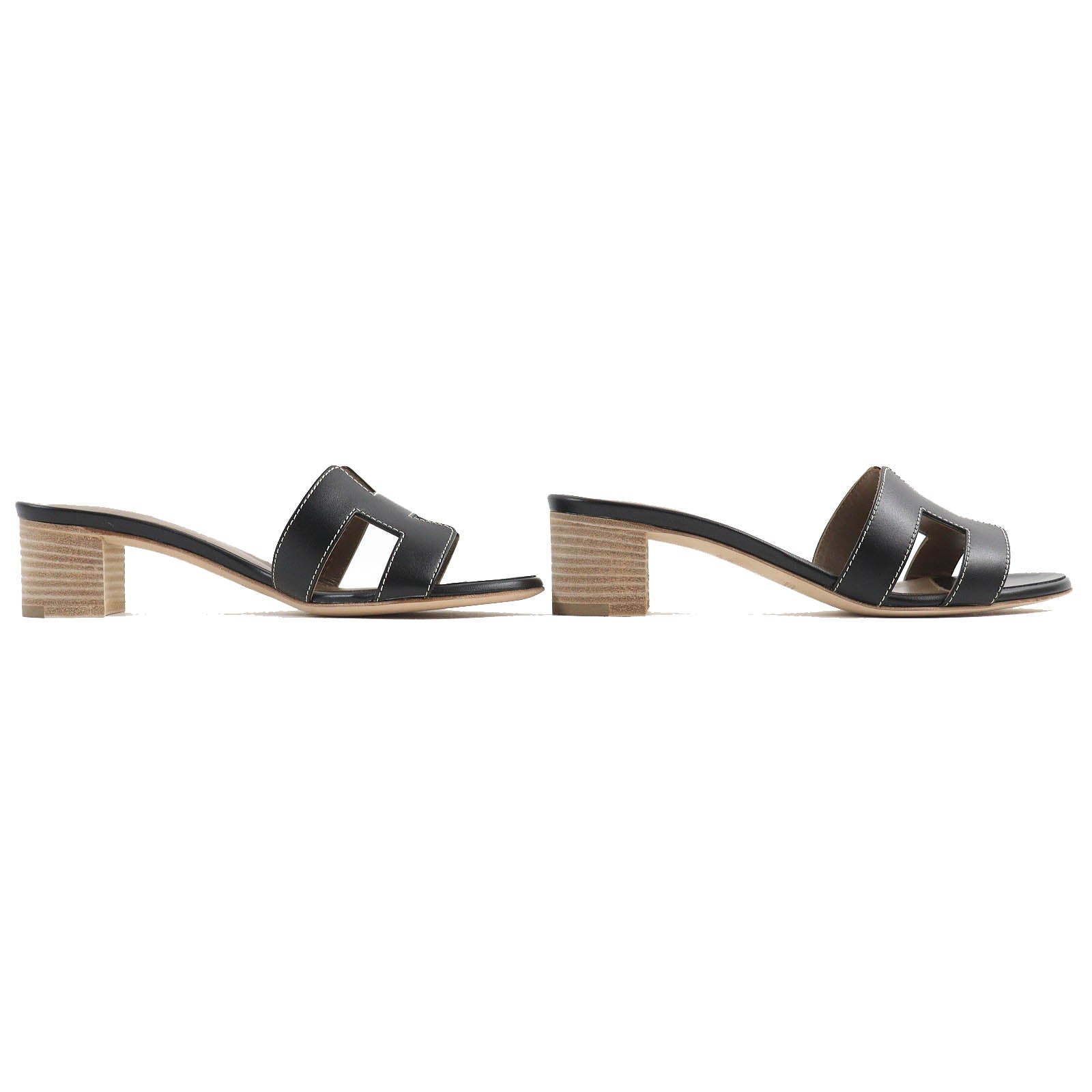 Hermes Oasis H Logo Leather Mules Black