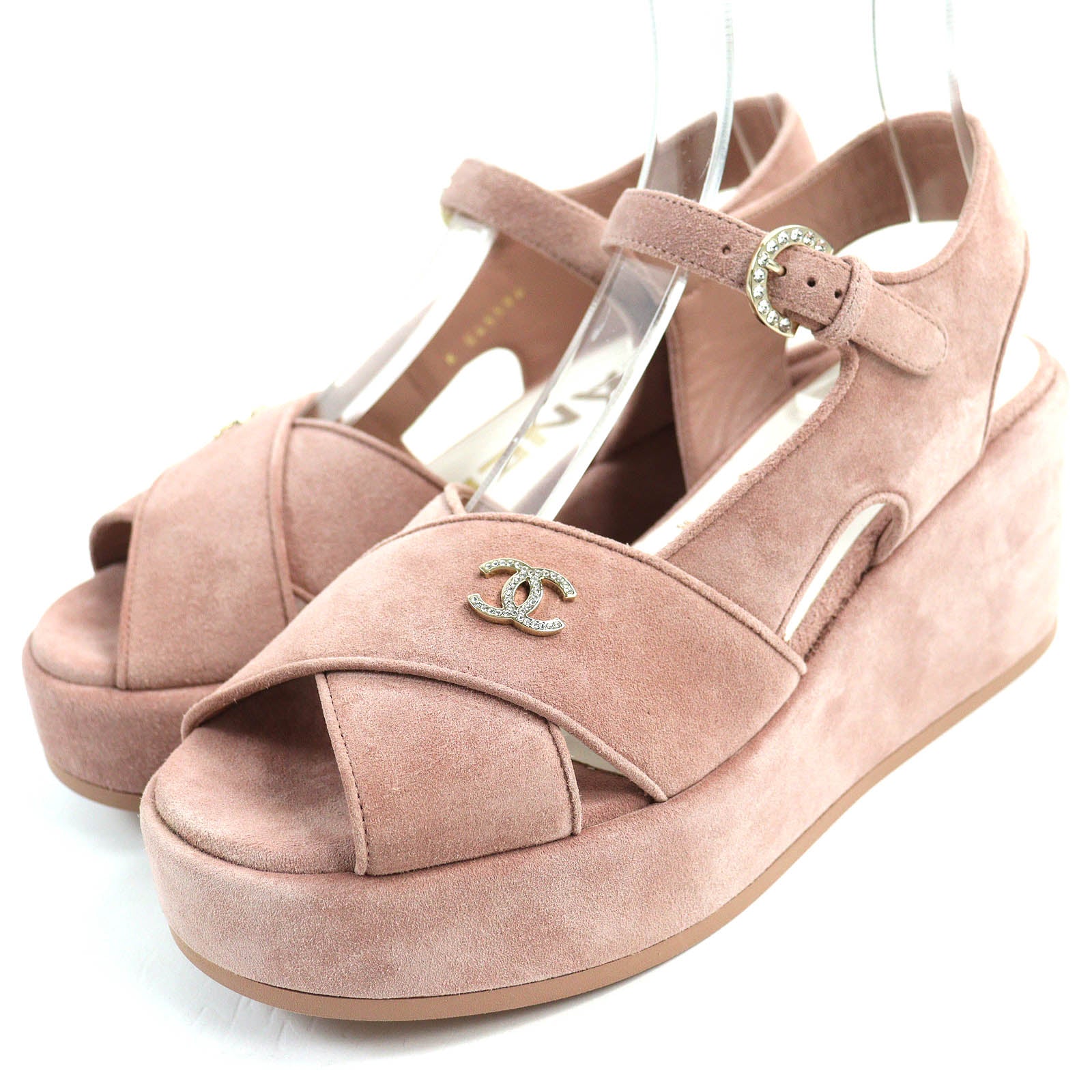 Chanel Suede Leather Sandals 37.5 Pink