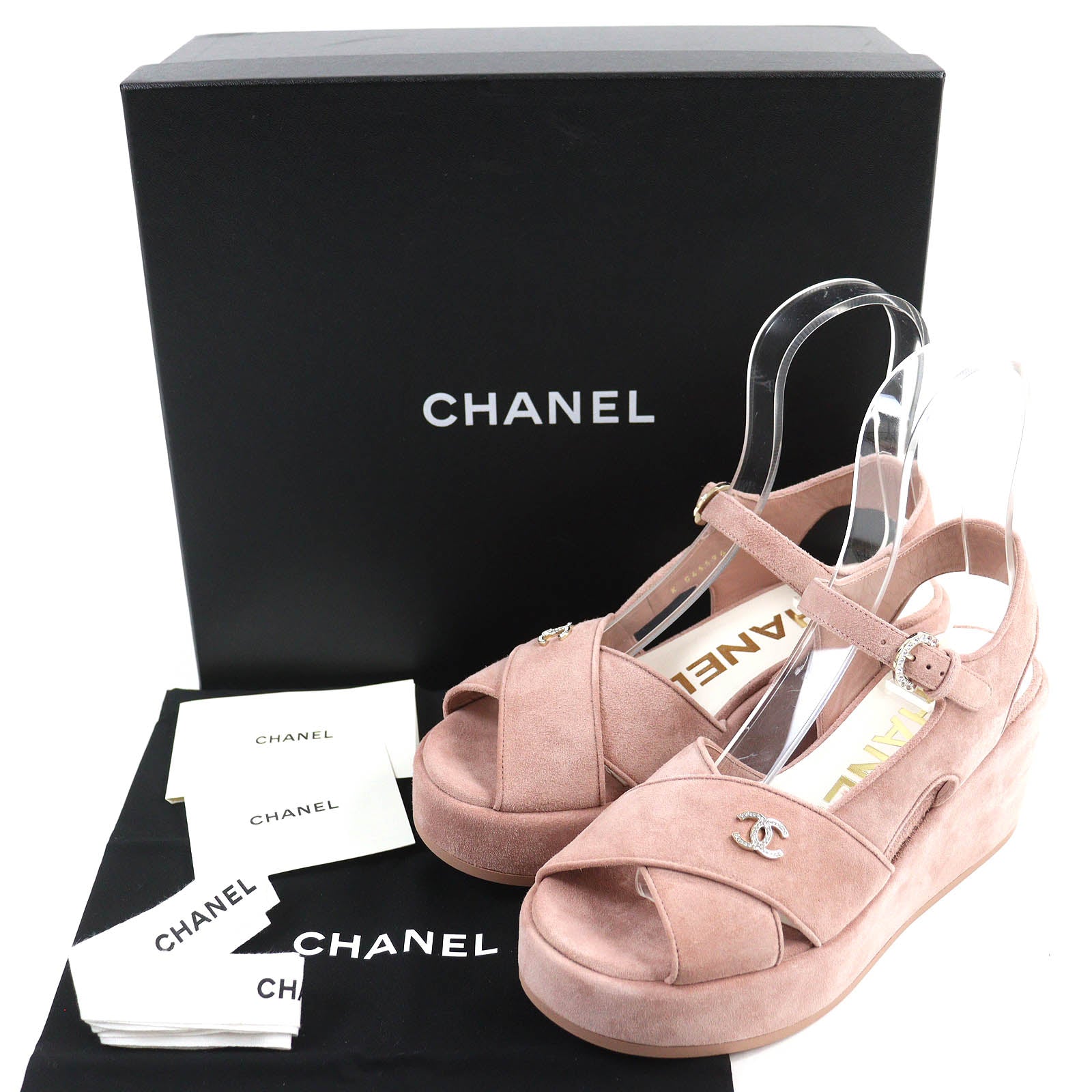 Chanel Suede Leather Sandals 37.5 Pink