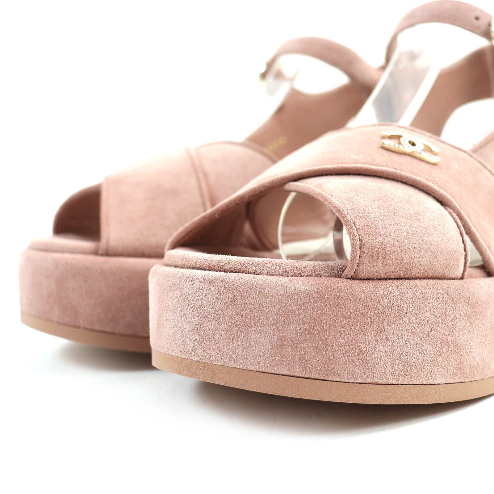 Chanel Suede Leather Sandals 37.5 Pink