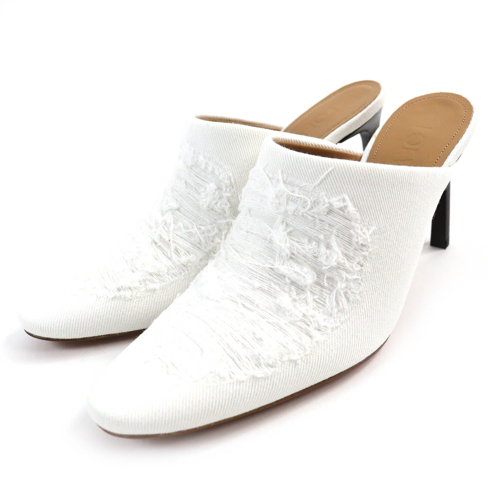 LOEWE Ripped Denim Mule Shoes White 37