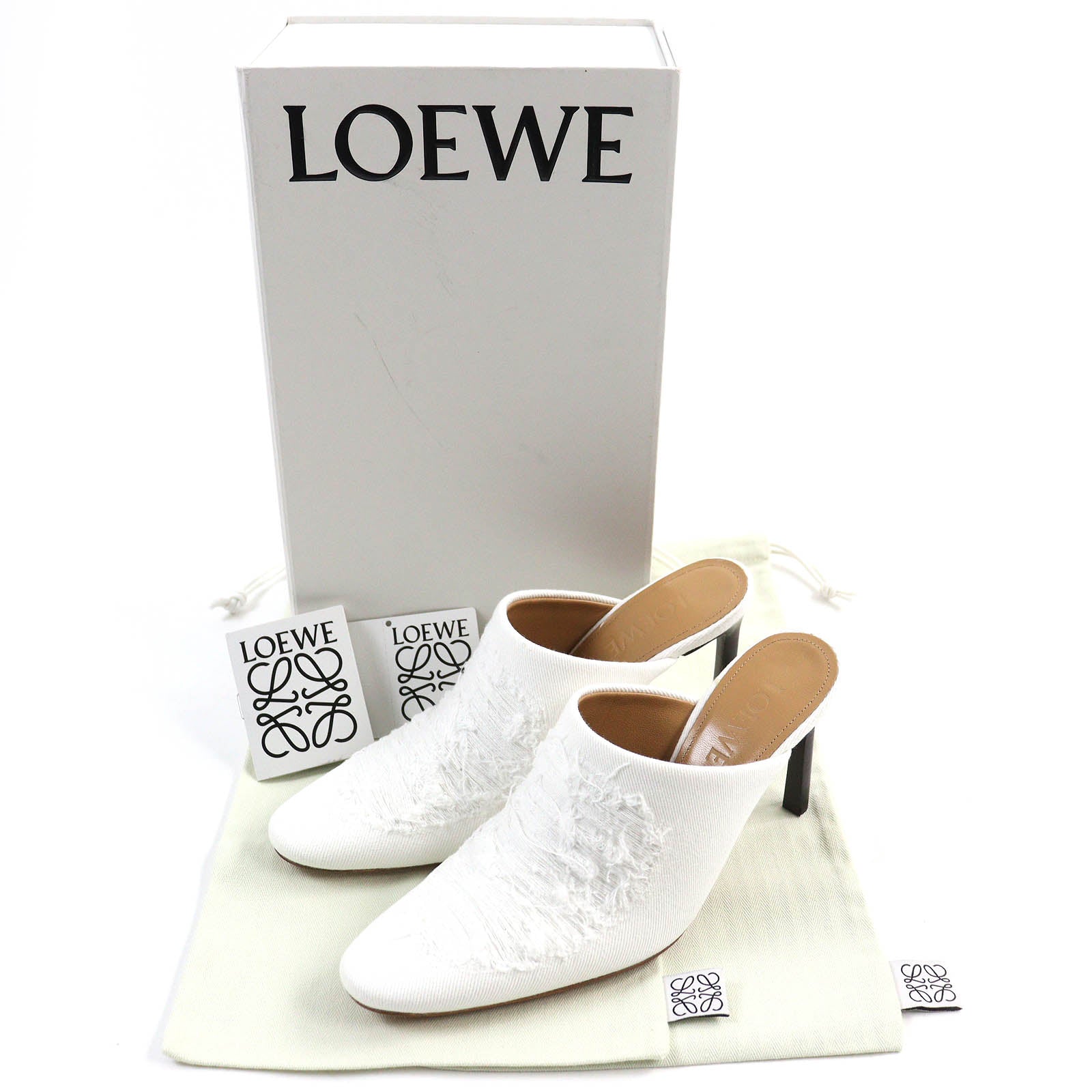 LOEWE Ripped Denim Mule Shoes White 37