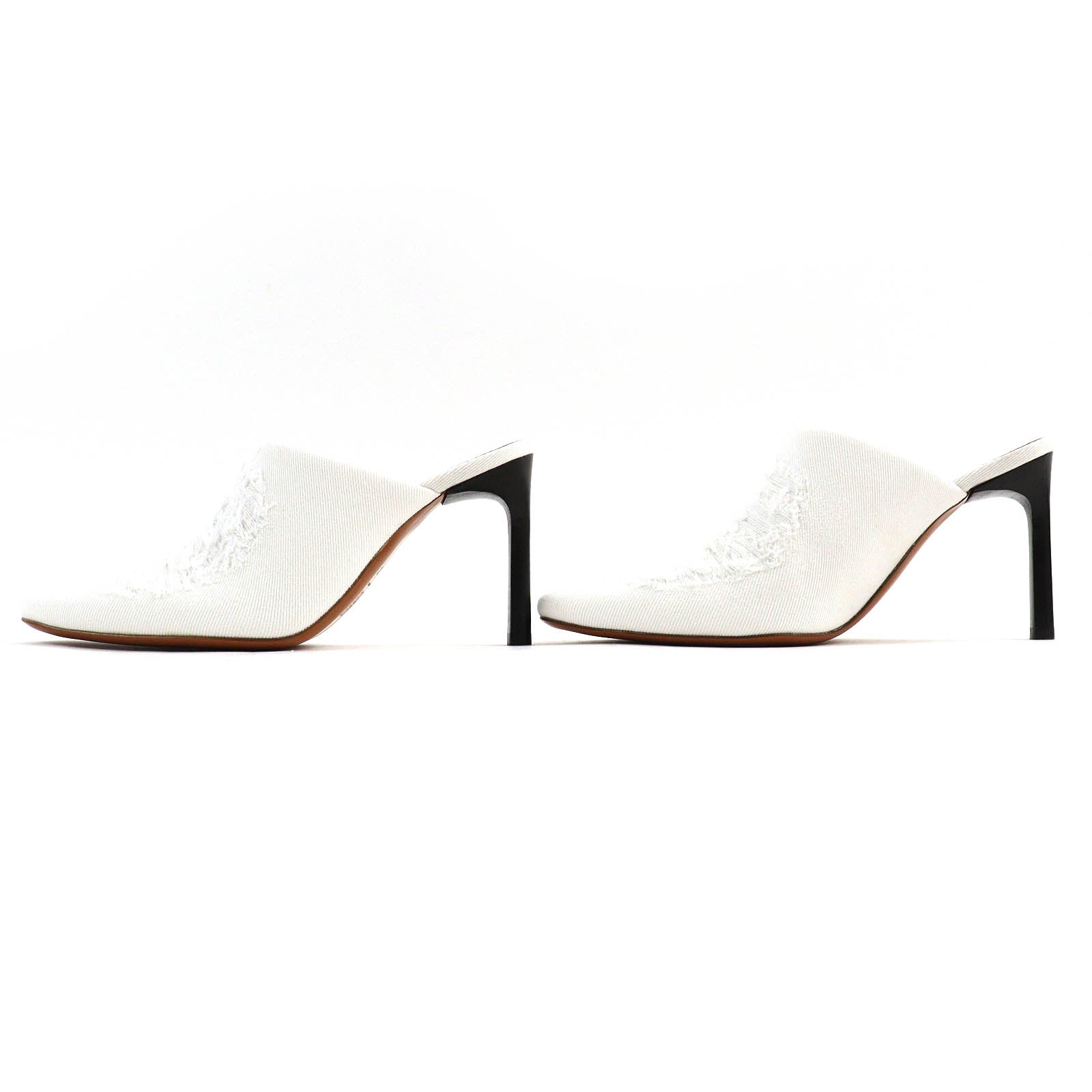 LOEWE Ripped Denim Mule Shoes White 37