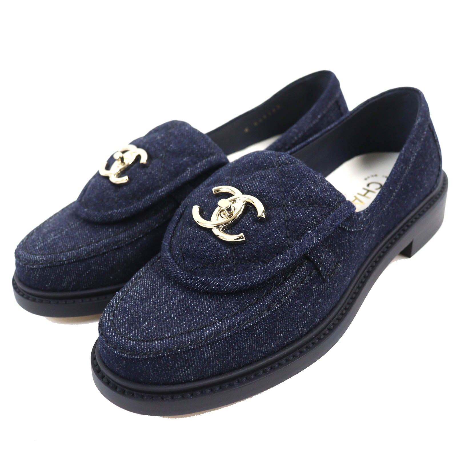 Chanel Denim Loafers COCO Mark Turnlock