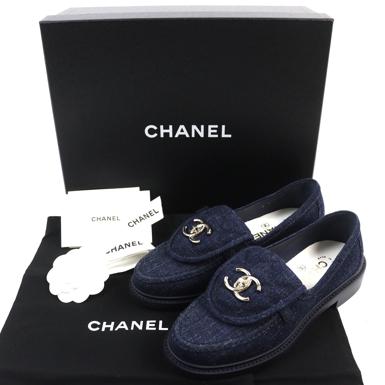 Chanel Denim Loafers COCO Mark Turnlock