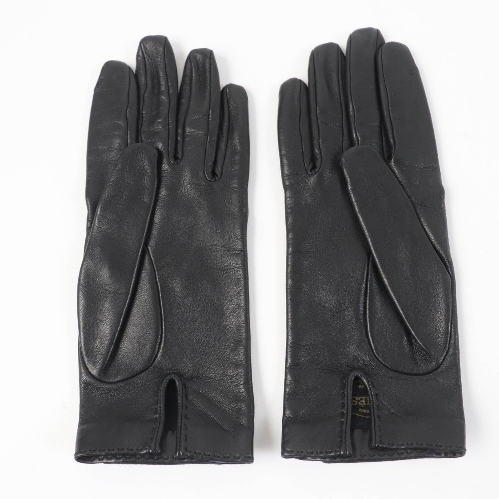 Hermes Lamb Leather Silk Gloves Black 6.5