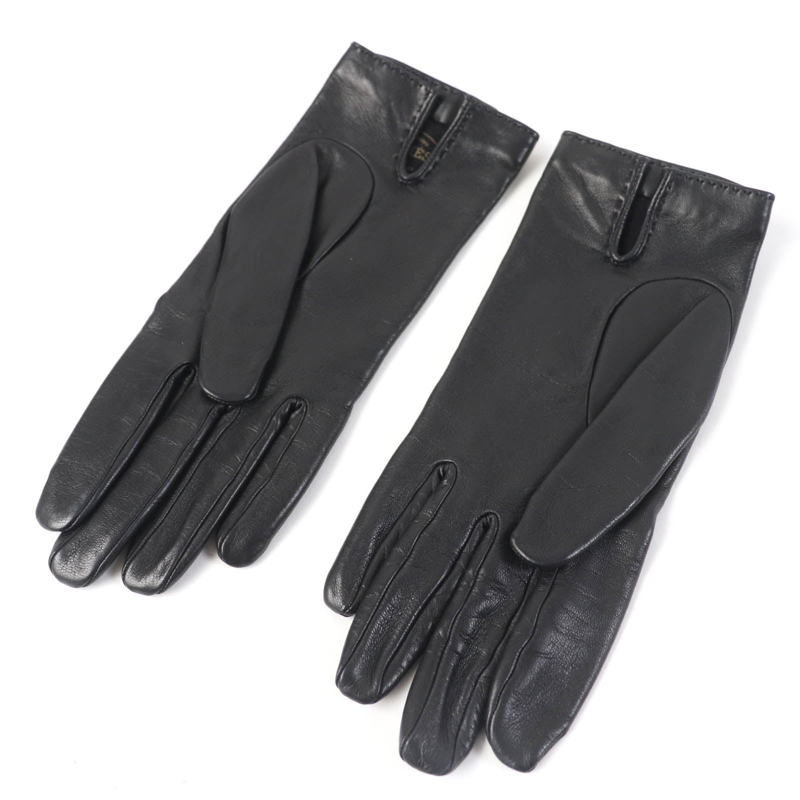 Hermes Lamb Leather Silk Gloves Black 6.5