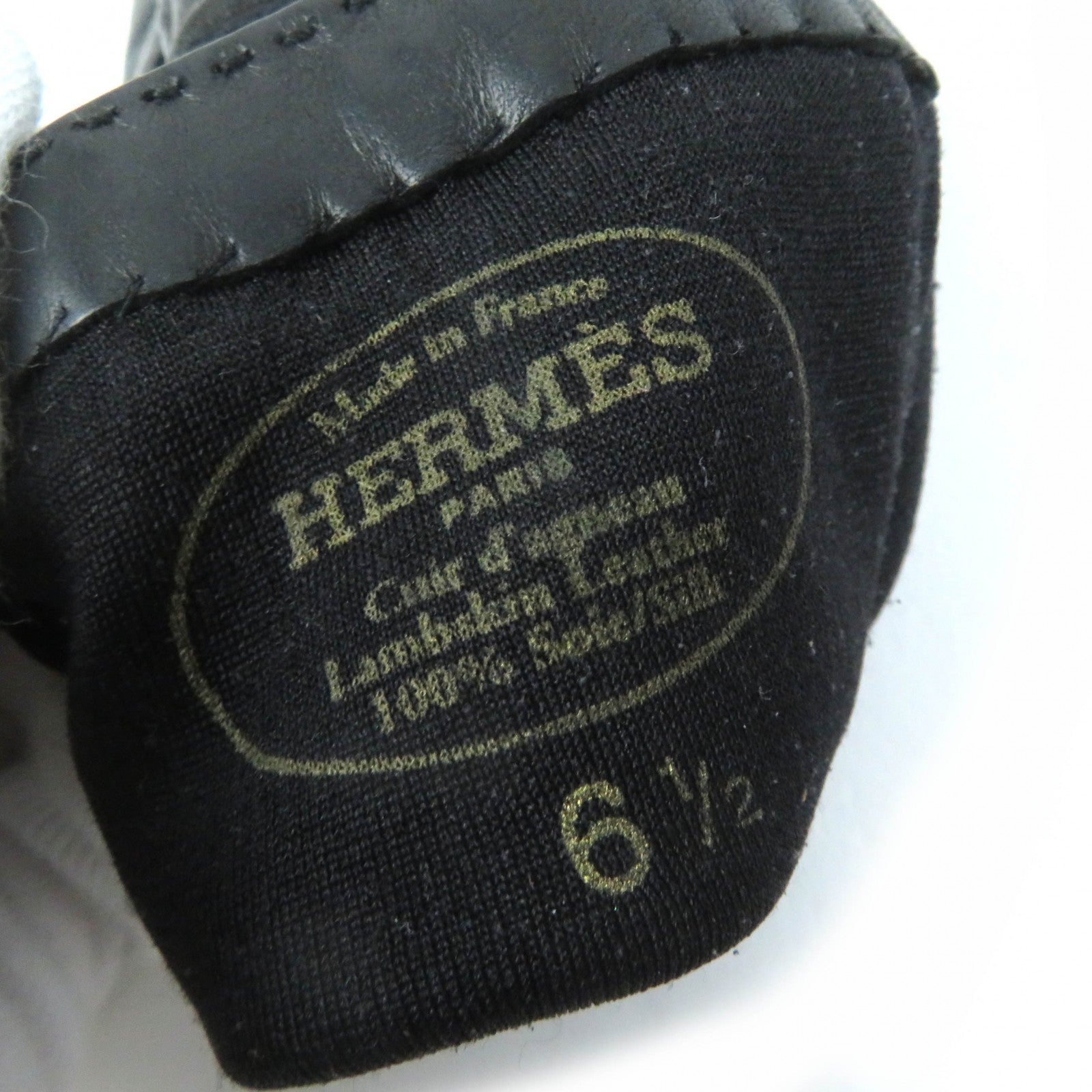 Hermes Lamb Leather Silk Gloves Black 6.5